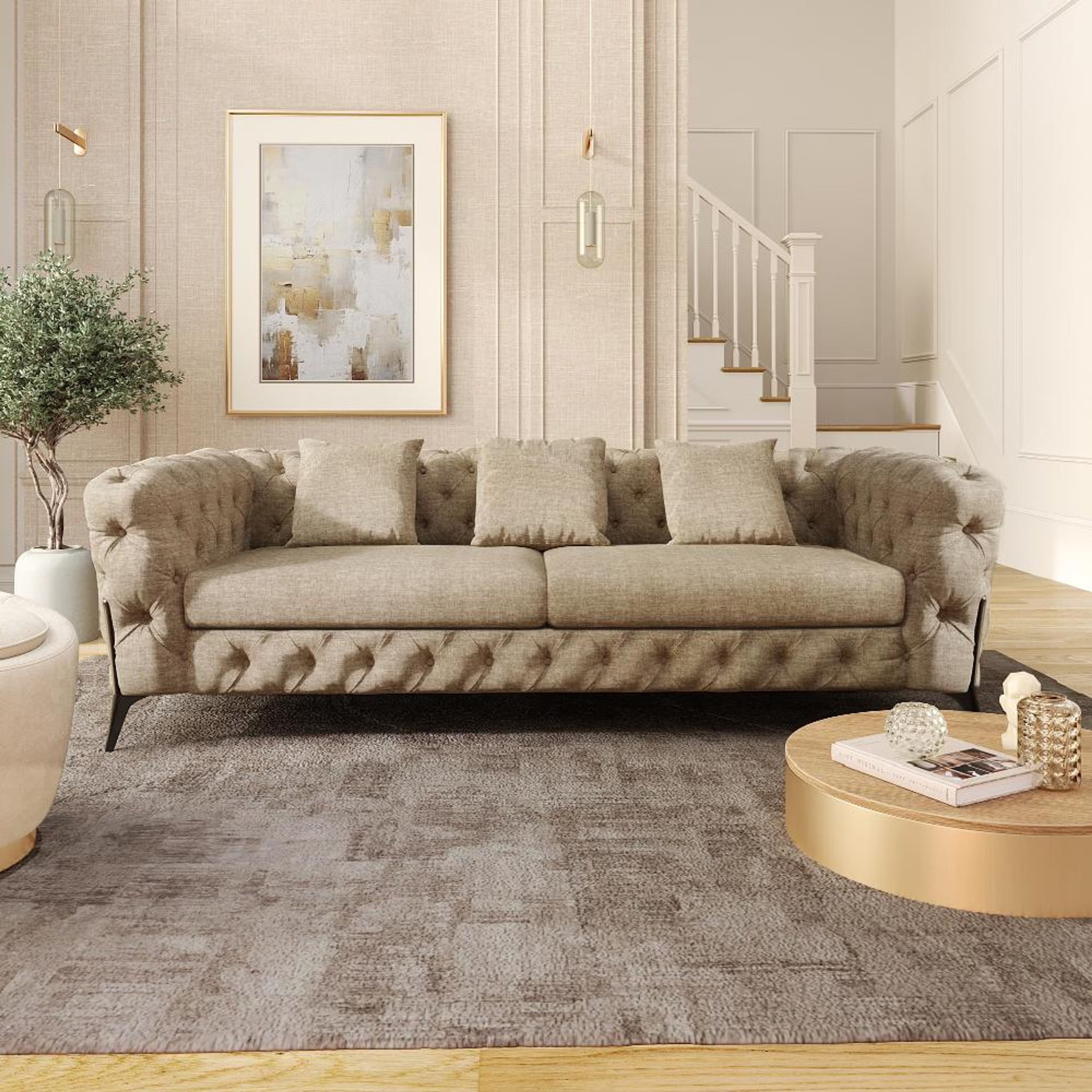 Wakefit Capri Sofa - Three Seater Regular, Three Seater, Taupe