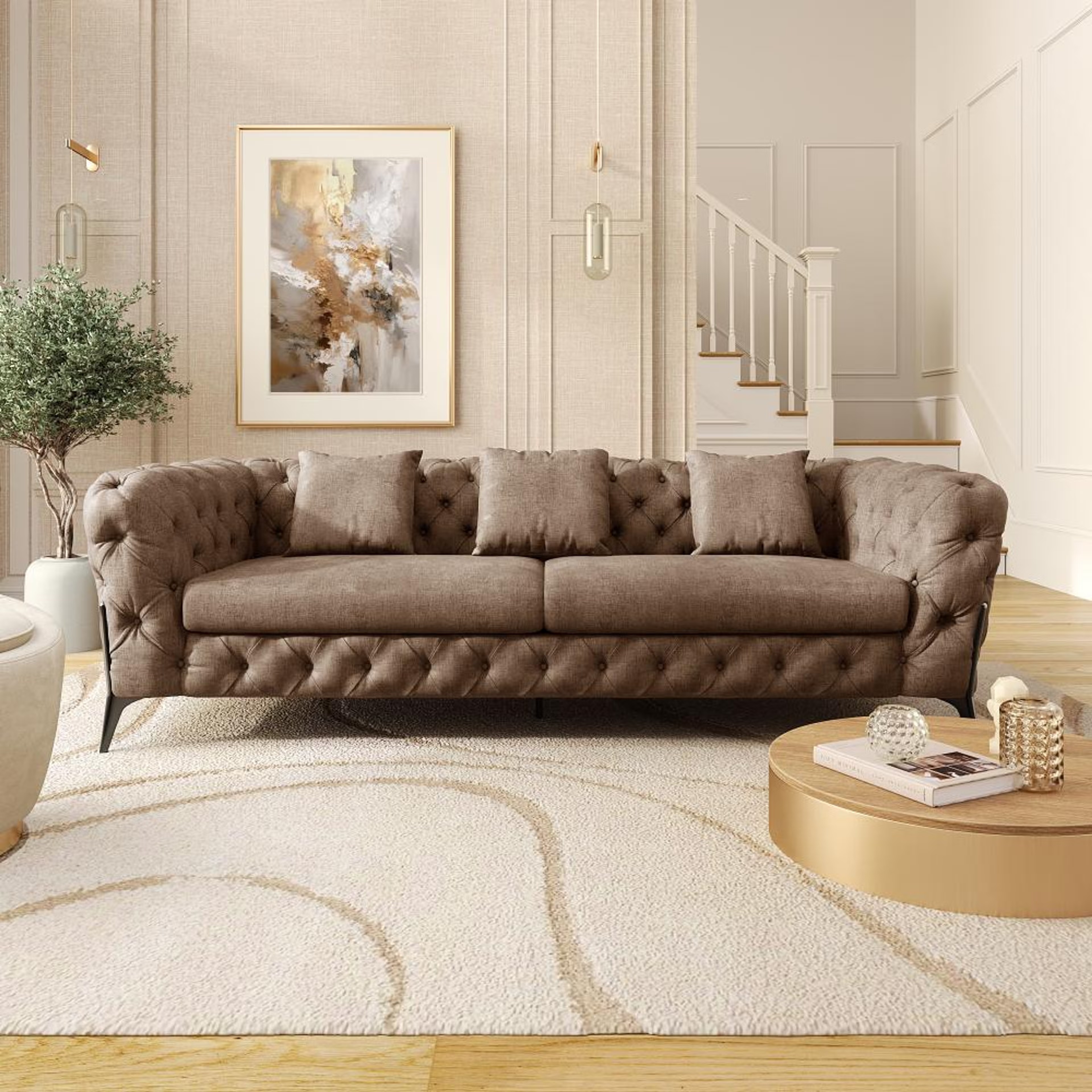 Wakefit Capri Sofa - Three Seater Regular, Three Seater, Mocha Brown