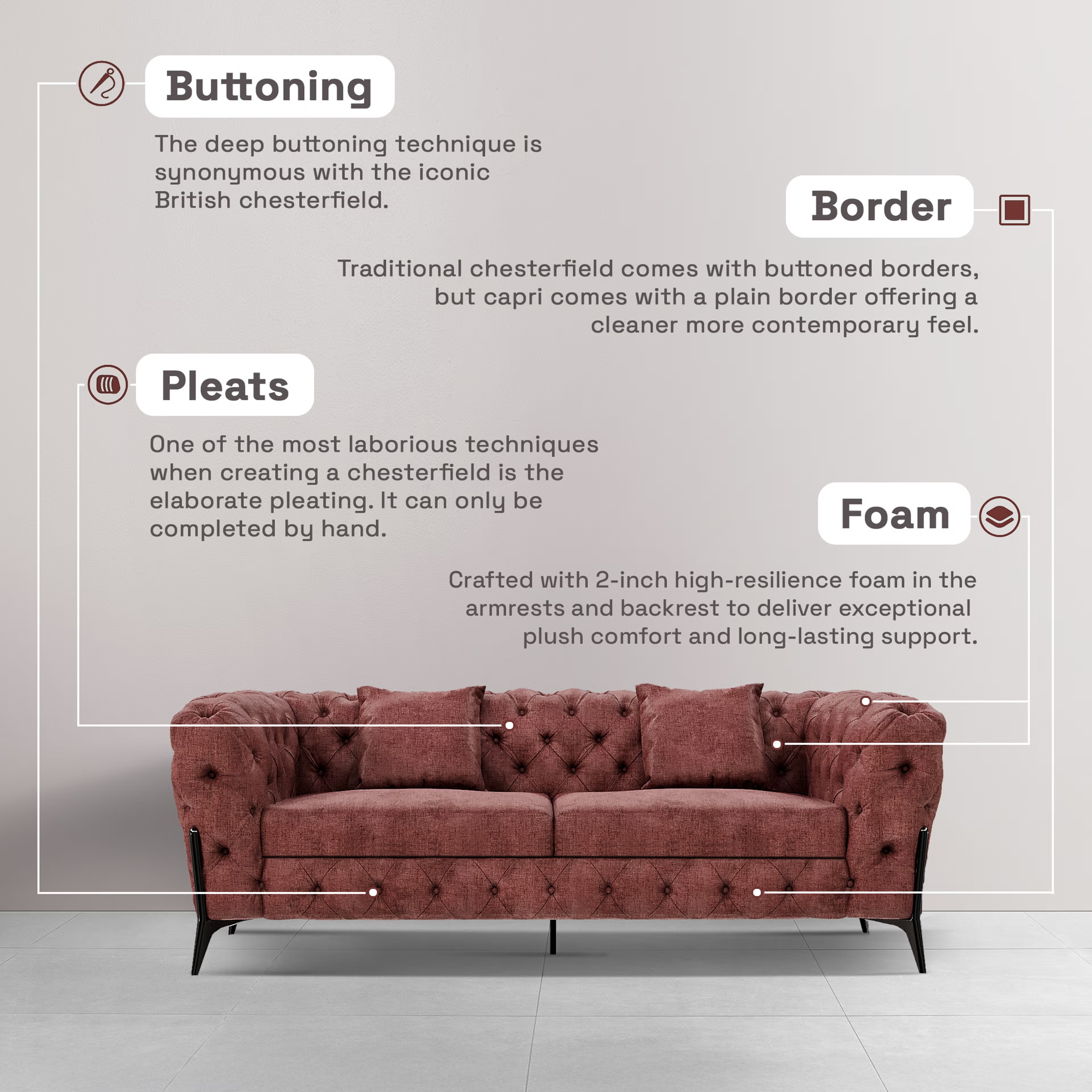 Home 44 Wakefit Capri Sofa - Two Seater Regular, Two Seater, Rose Brown