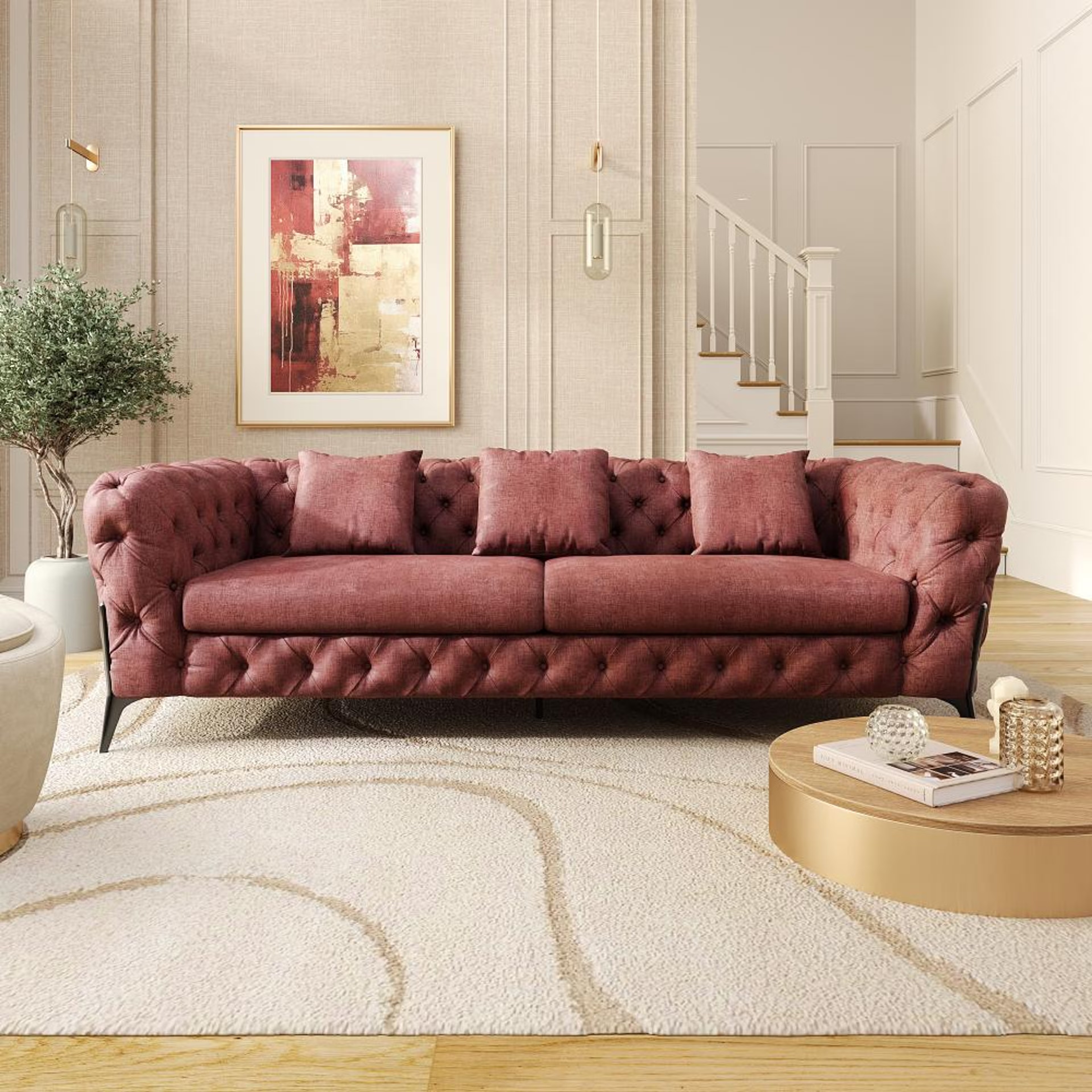 Wakefit Capri Sofa - Three Seater Regular, Three Seater, Rose Brown