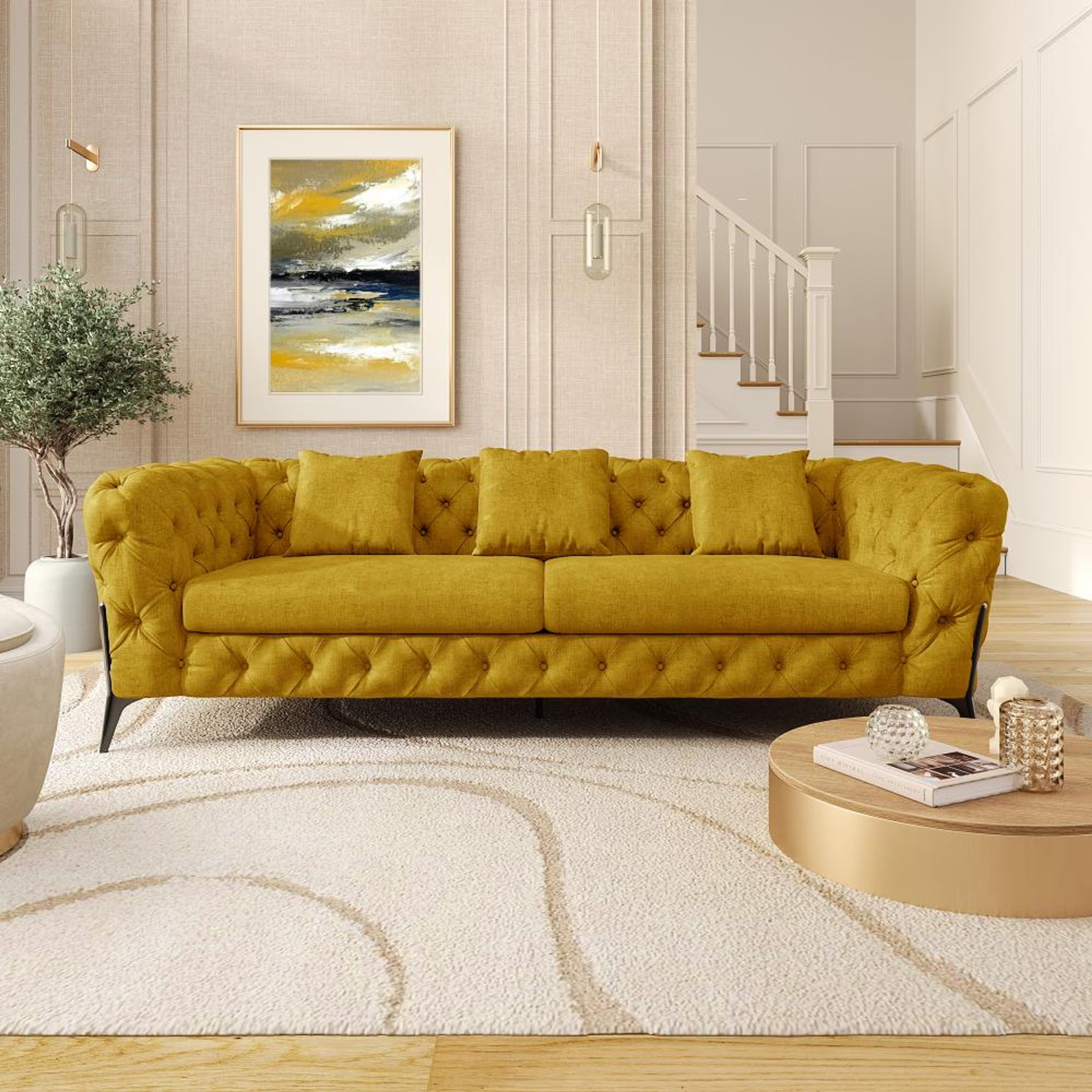 Wakefit Capri Sofa - Three Seater Regular, Three Seater, Yellow