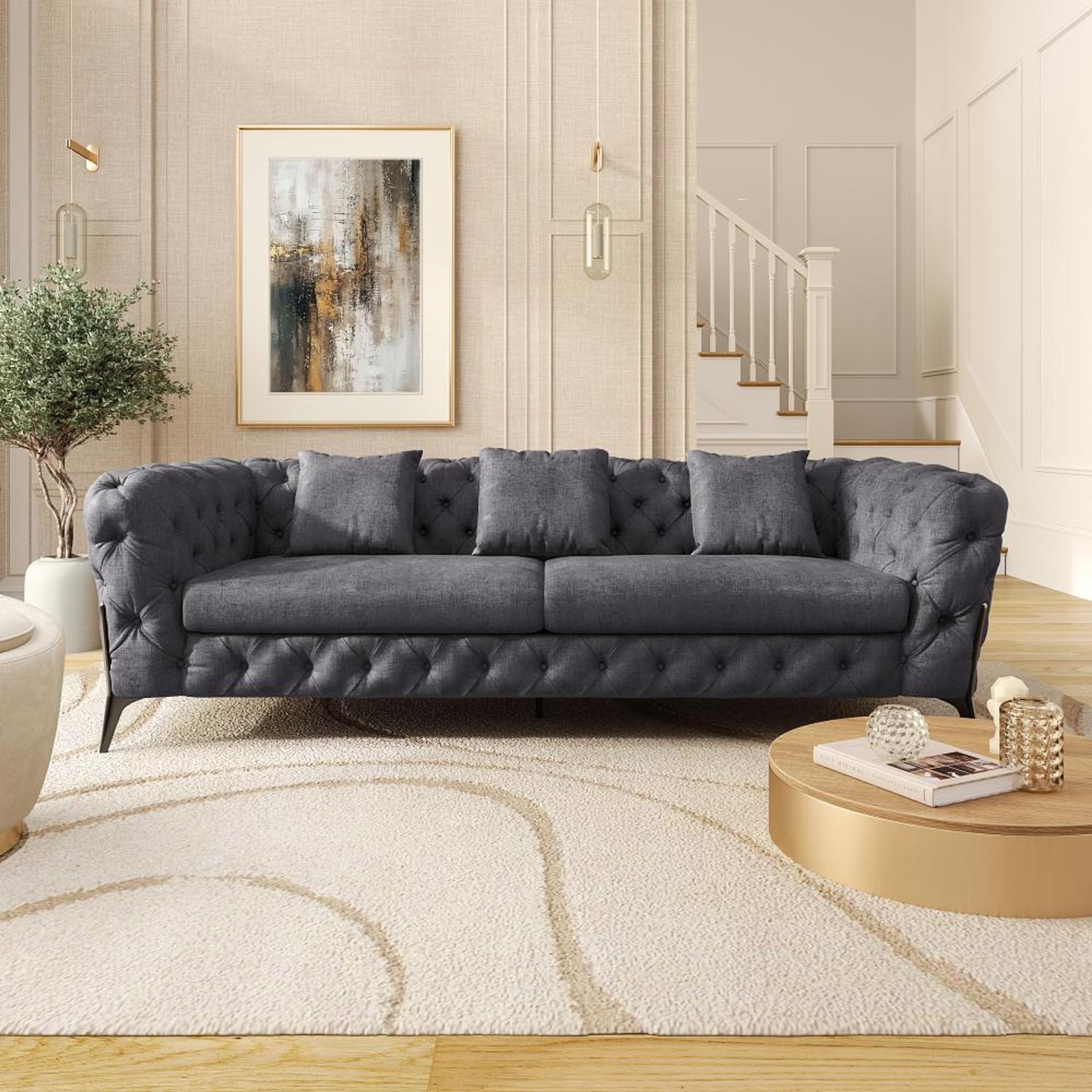 Wakefit Capri Sofa - Three Seater Regular, Three Seater, Charcoal Grey