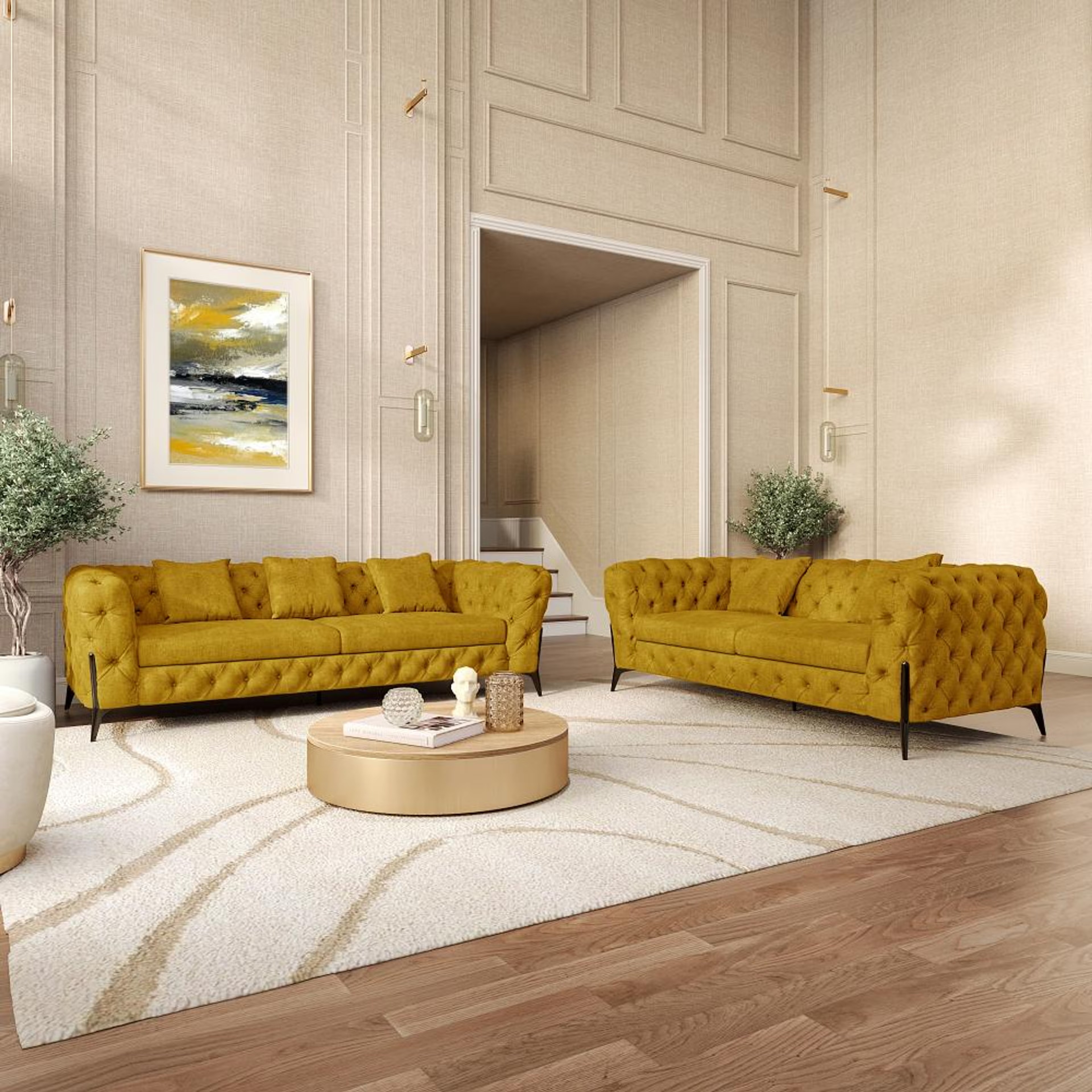 Wakefit Capri Sofa Set (3+2) Seater Regular, Set (3+2), Yellow
