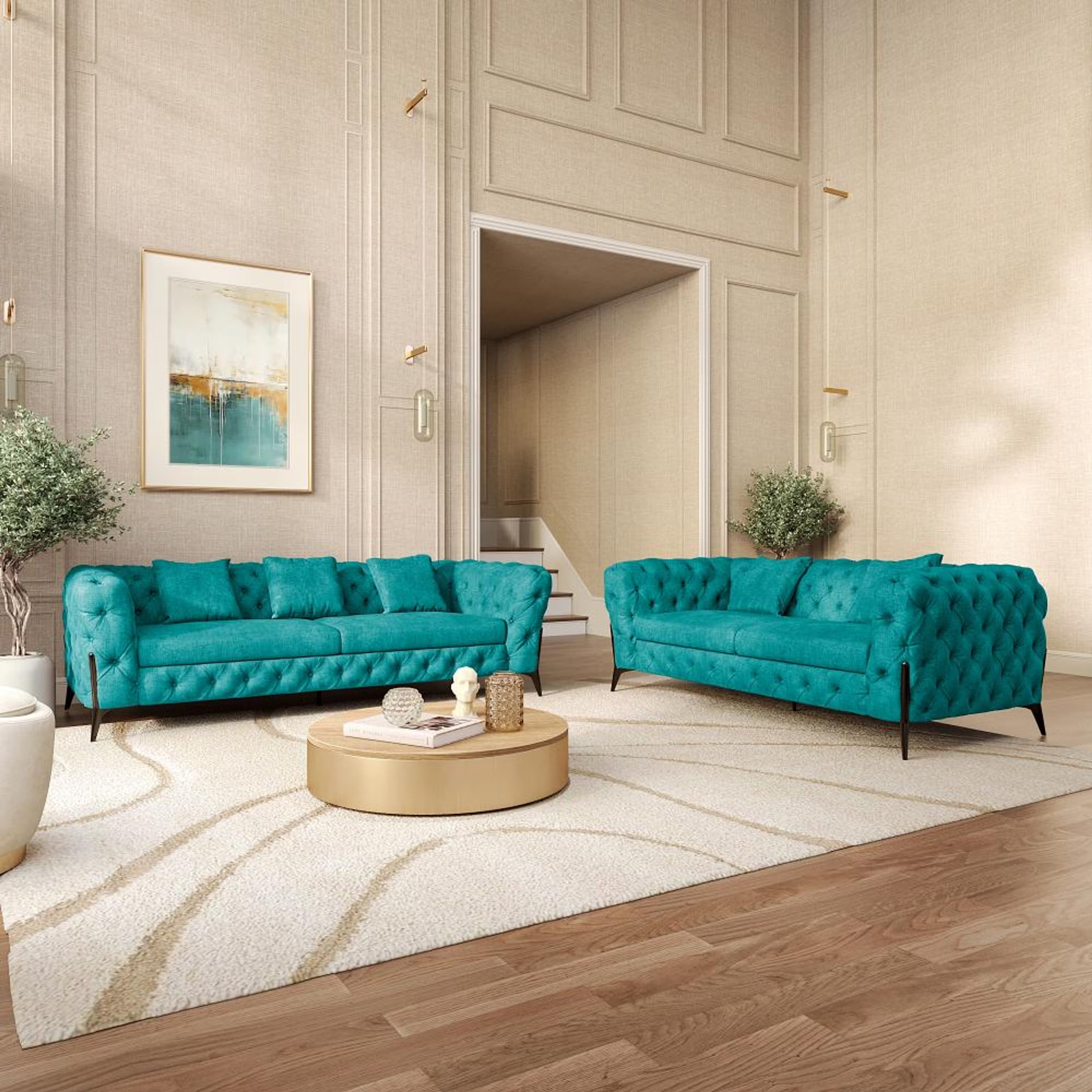 Wakefit Capri Sofa Set (3+2) Seater Regular, Set (3+2), Aqua Blue