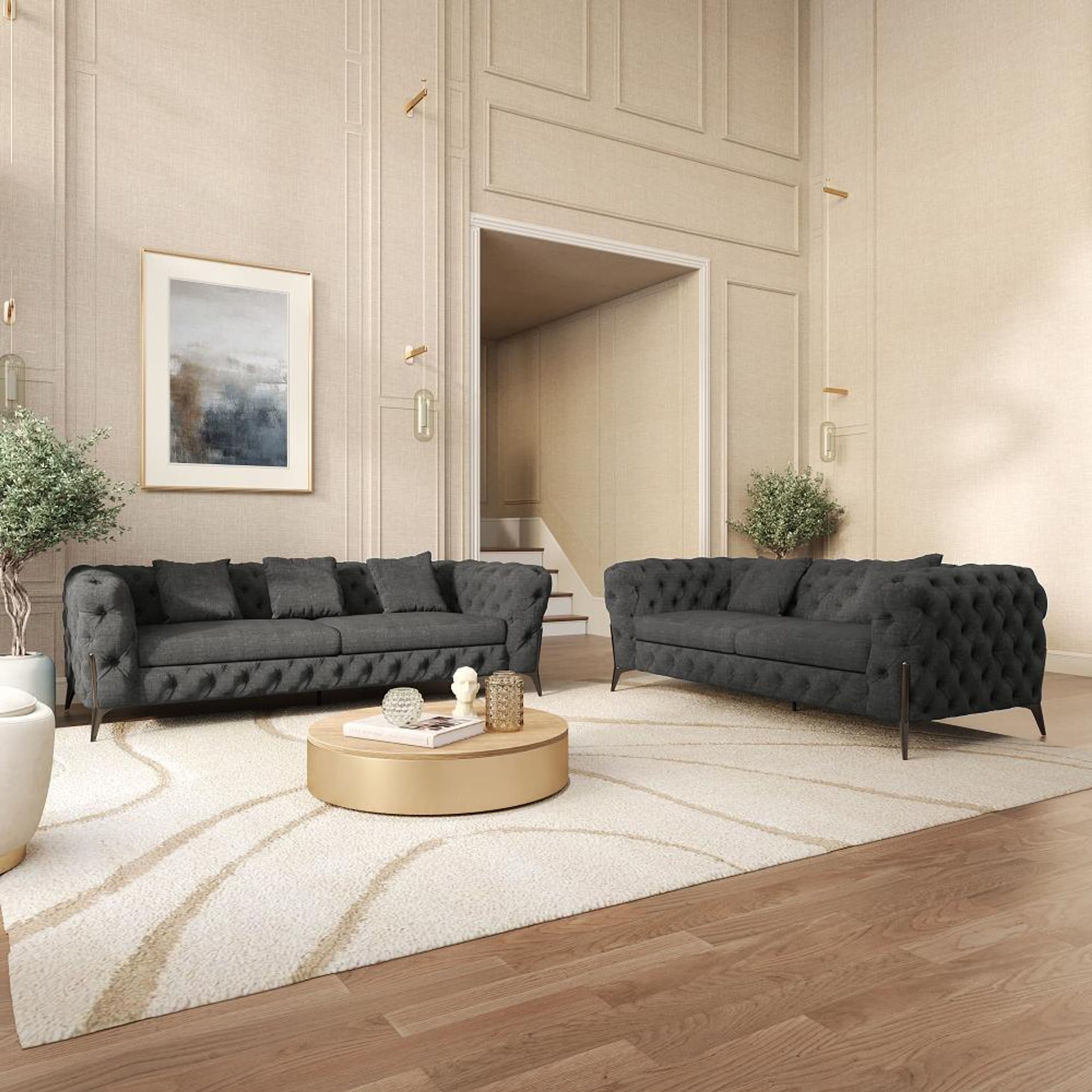 Wakefit Capri Sofa Set (3+2) Seater Regular, Set (3+2), Graphite