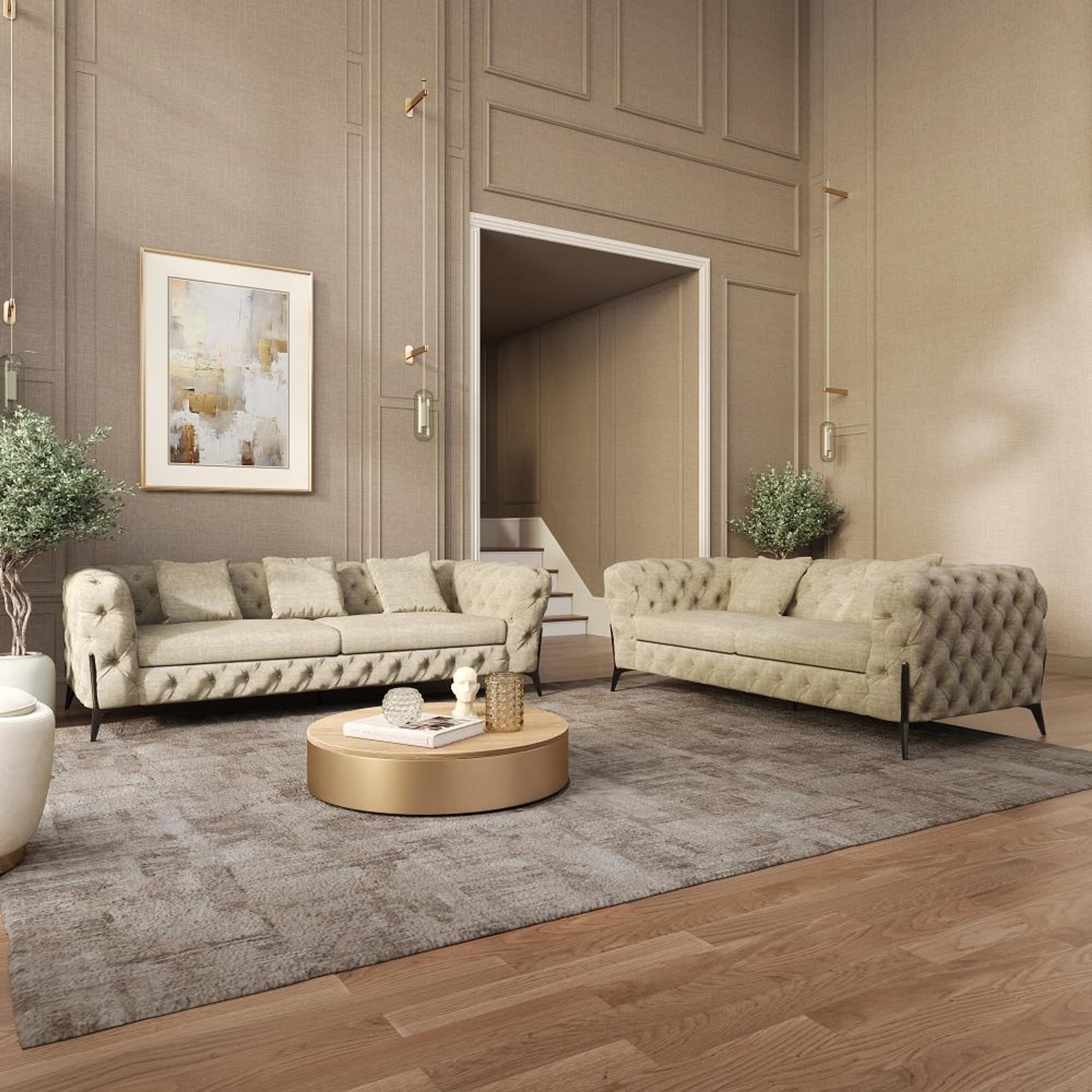 Wakefit Capri Sofa Set (3+2) Seater Regular, Set (3+2), Beige