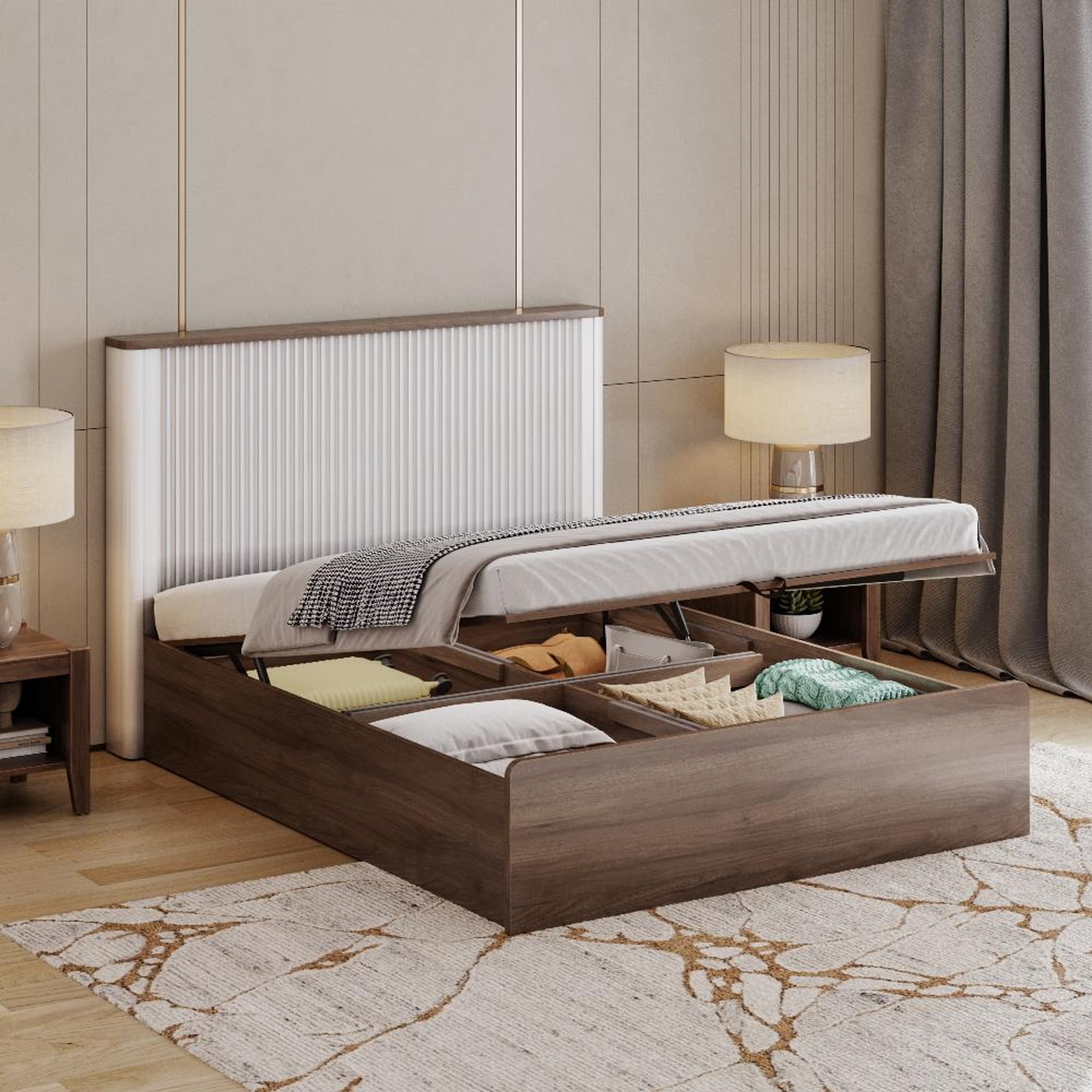 Wakefit Nix Queen Size Storage Engineered Wood Bed with Hydraulic mechanism Queen - 78" x 60\