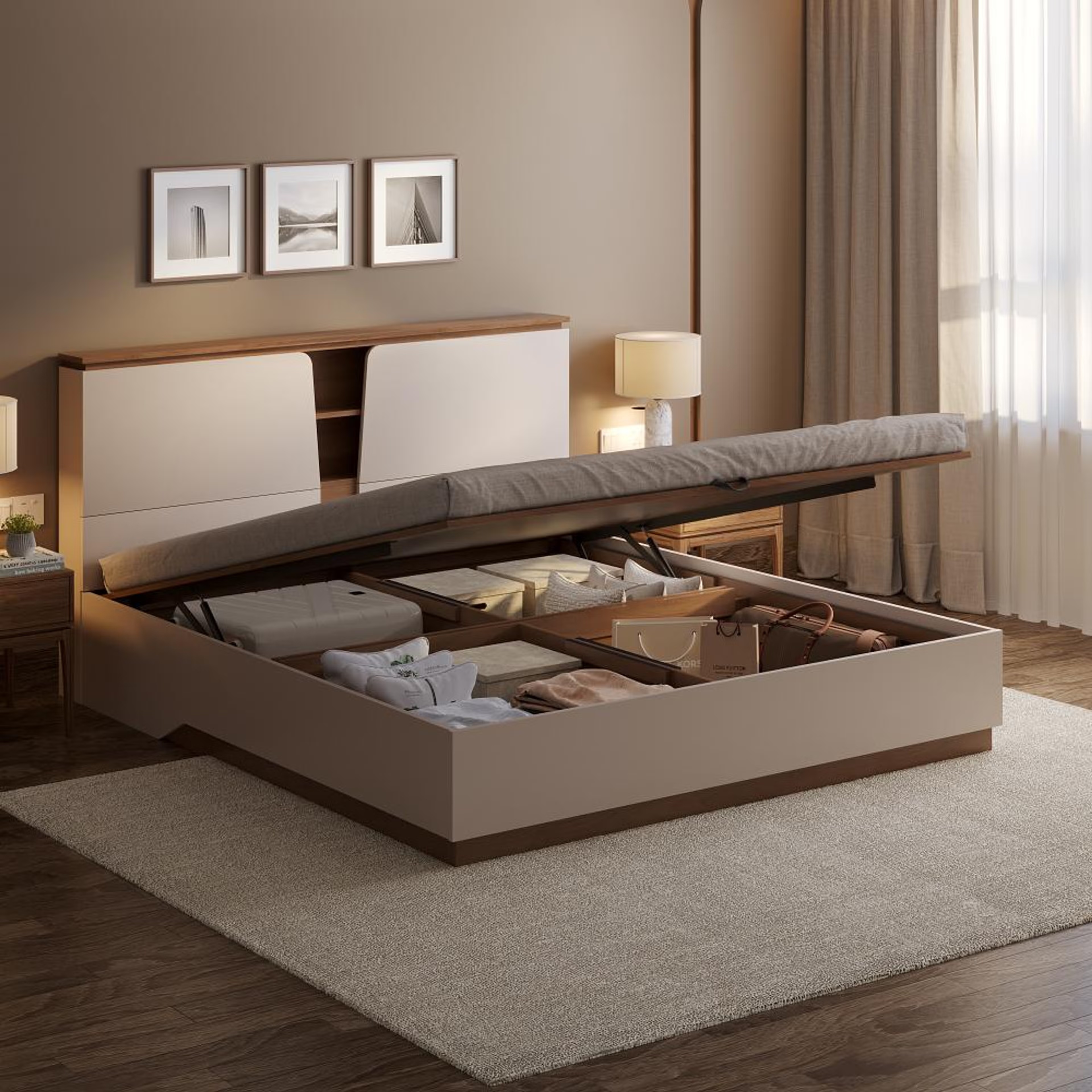 Wakefit Kora King Storage Engineered Wood Bed with Hydraulic mechanism King - 78" x 72\