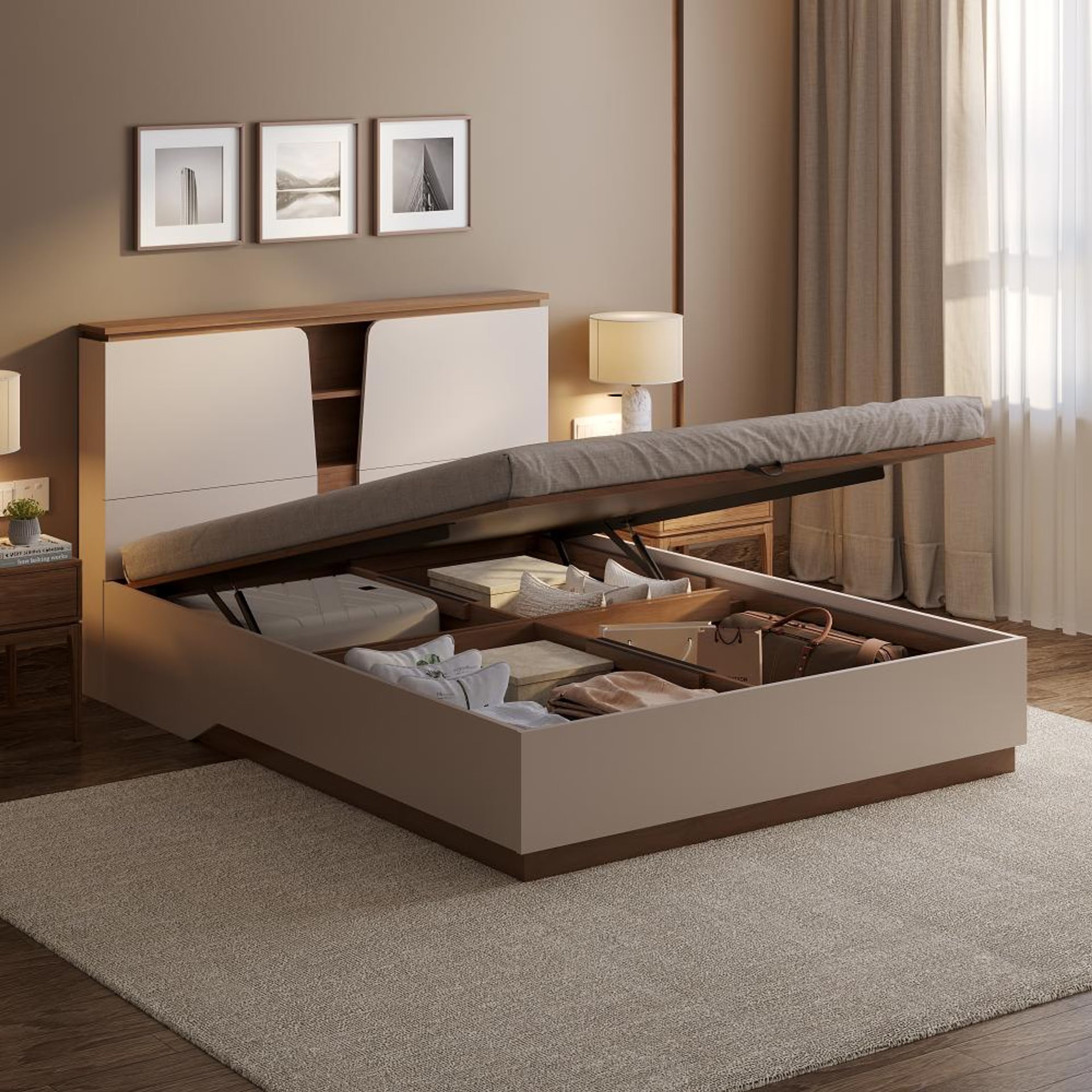 Wakefit Kora Queen Storage Engineered Wood Bed with Hydraulic mechanism Queen - 78" x 60\