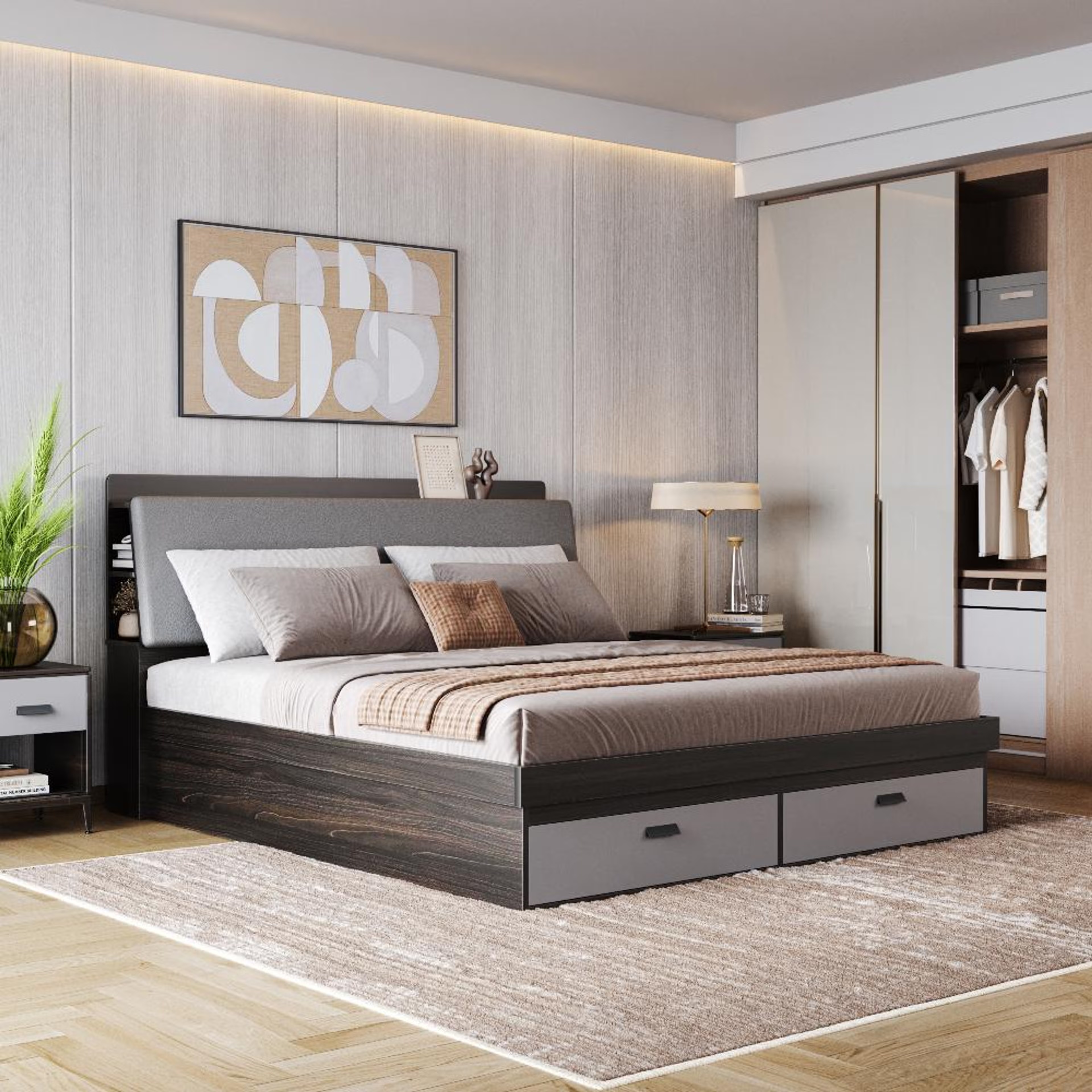Wakefit ATLAS King Storage Engineered Wood Bed-Wyoming Maple King - 78" x 72" - 1.98m x 1.83m