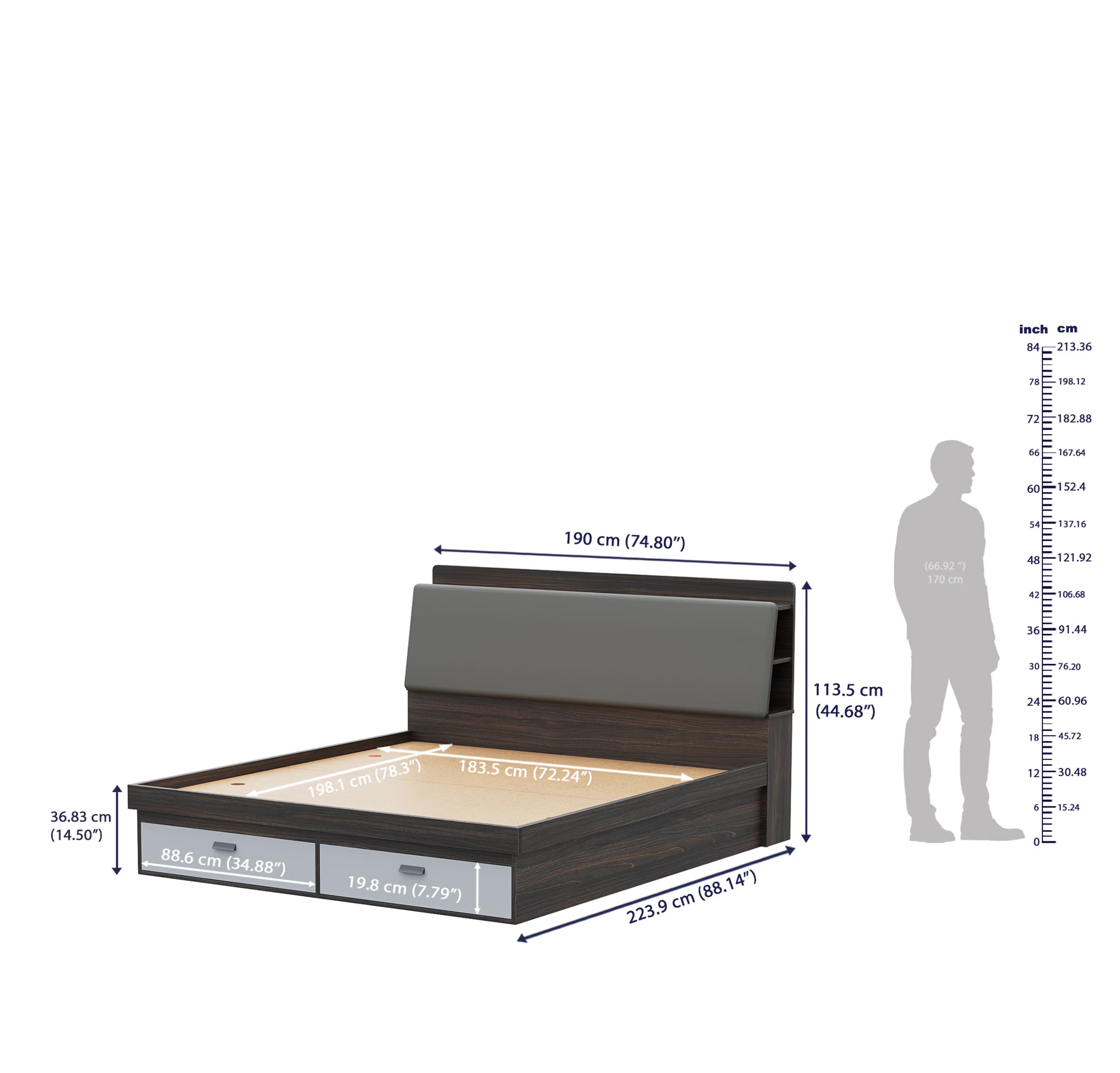 Wakefit ATLAS King Storage Engineered Wood Bed-Wyoming Maple King - 78" x 72" - 1.98m x 1.83m 8 Wakefit ATLAS King Storage Engineered Wood Bed-Wyoming Maple King - 78" x 72" - 1.98m x 1.83m
