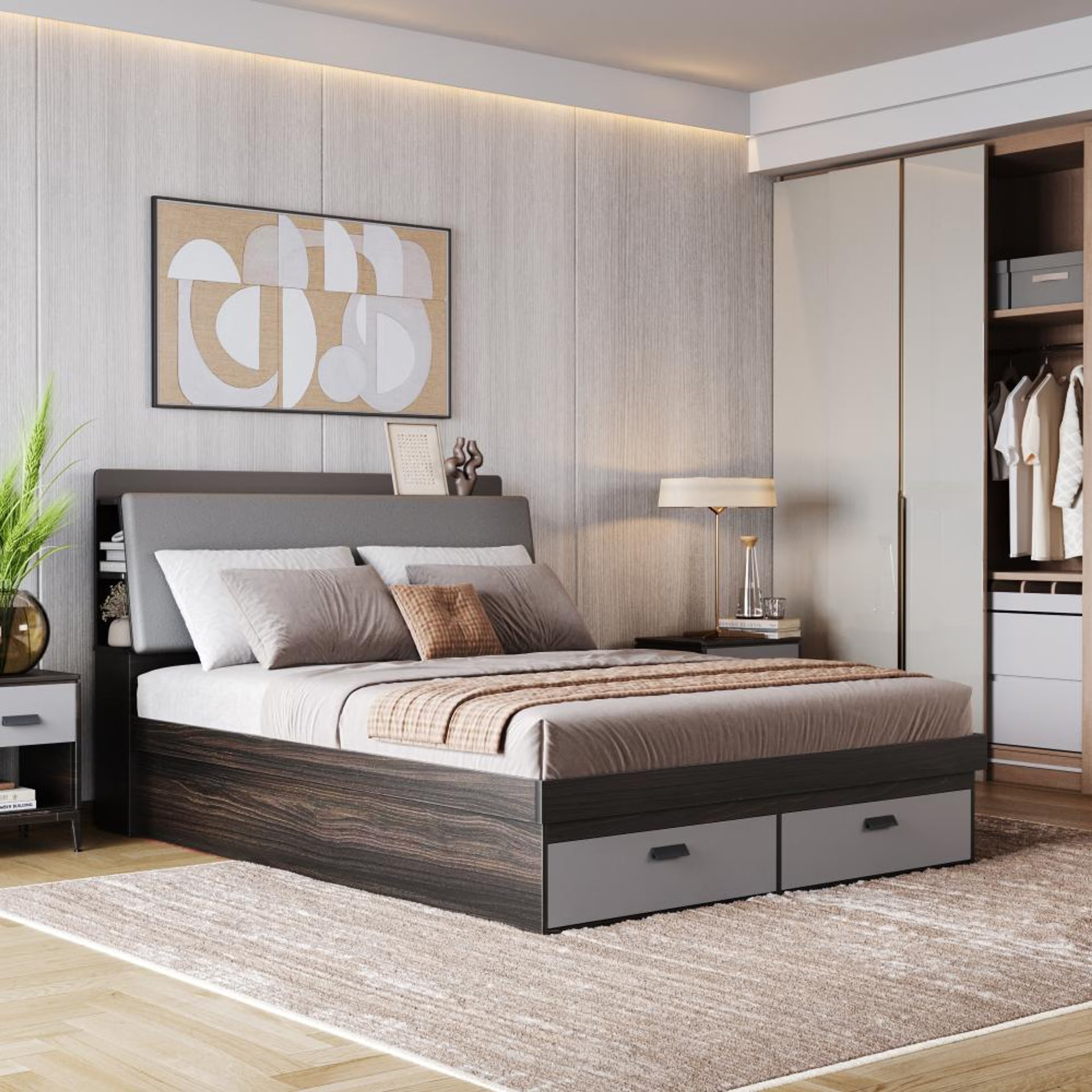 Home 33 Wakefit ATLAS Queen Storage Engineered Wood Bed-Wyoming Maple Queen - 78" x 60" - 1.98m x 1.52m