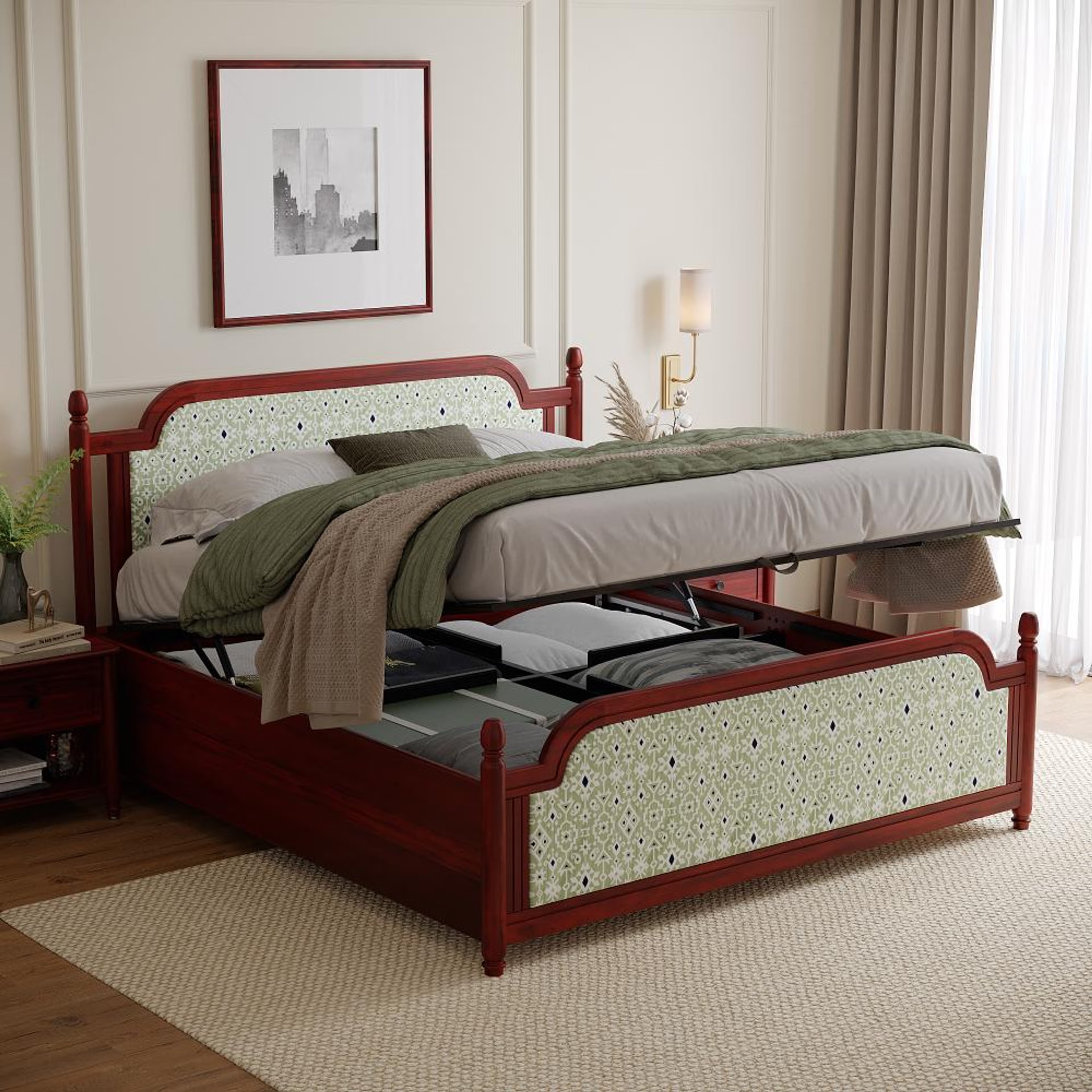 Wakefit Svapiti King Hydraulic Storage Teak Wood Bed King - 78" x 72\