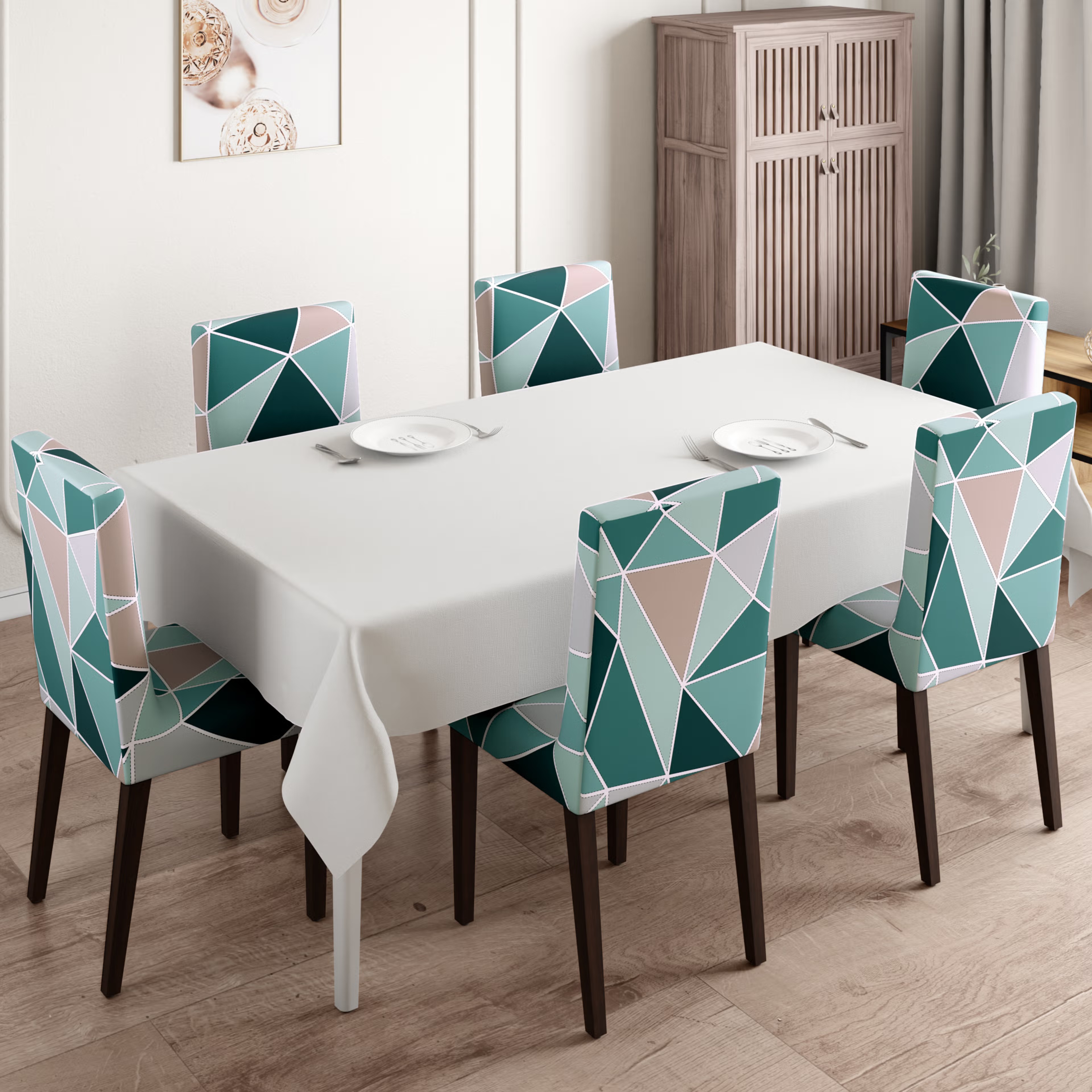 Printed Chair Cover | Elastic Stretchable Dining table Chair Cover 6 seater | Removable & Washable Slip Cover | Chair Seat Protector&nbsp;|&nbsp;Vasco | Set of 6 Set Of 6, Vasco