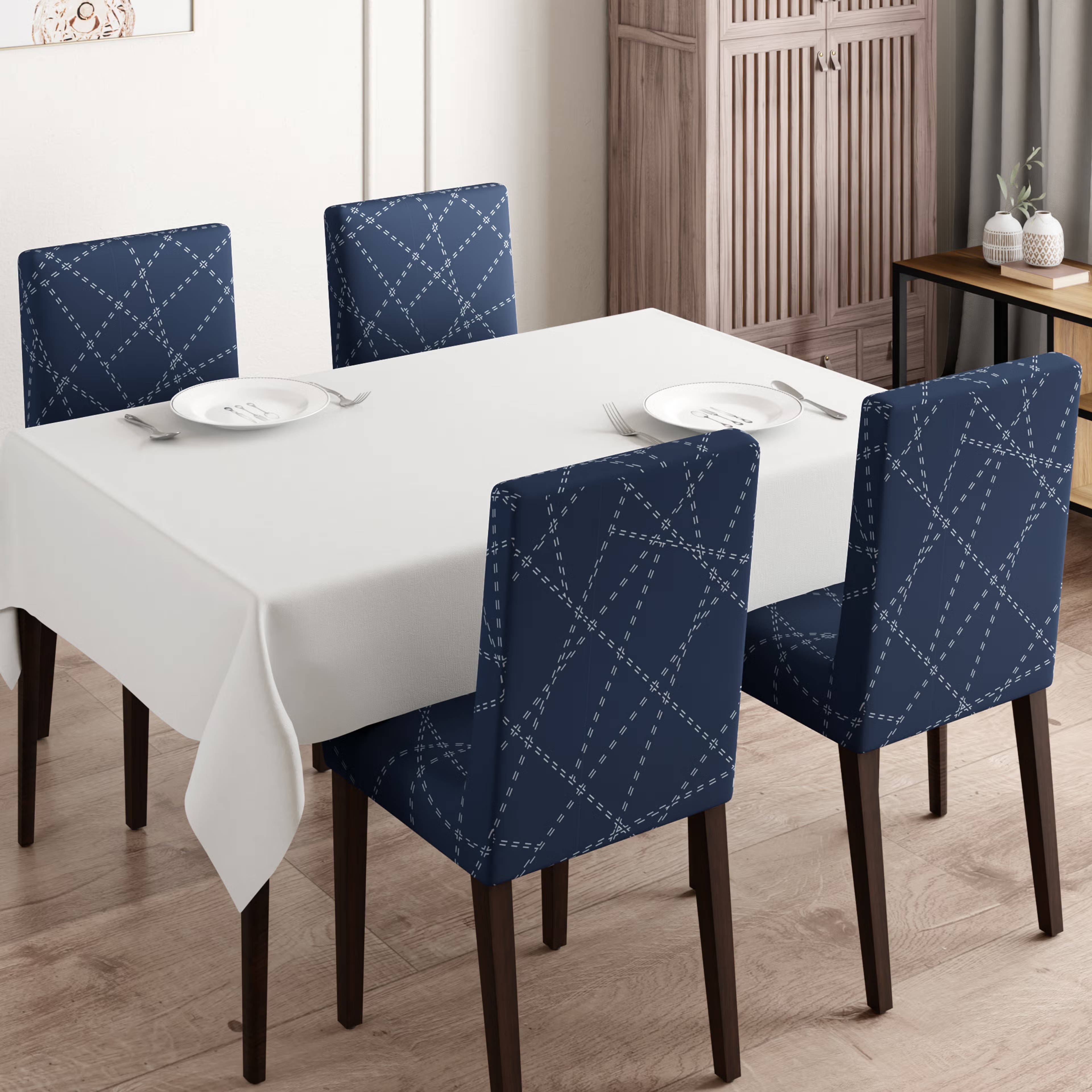 Printed Chair Cover | Elastic Stretchable Dining table Chair Cover 4 seater | Removable & Washable Slip Cover | Chair Seat Protector&nbsp;|&nbsp;Bekam | Set of 4 Set Of 4, Bekam