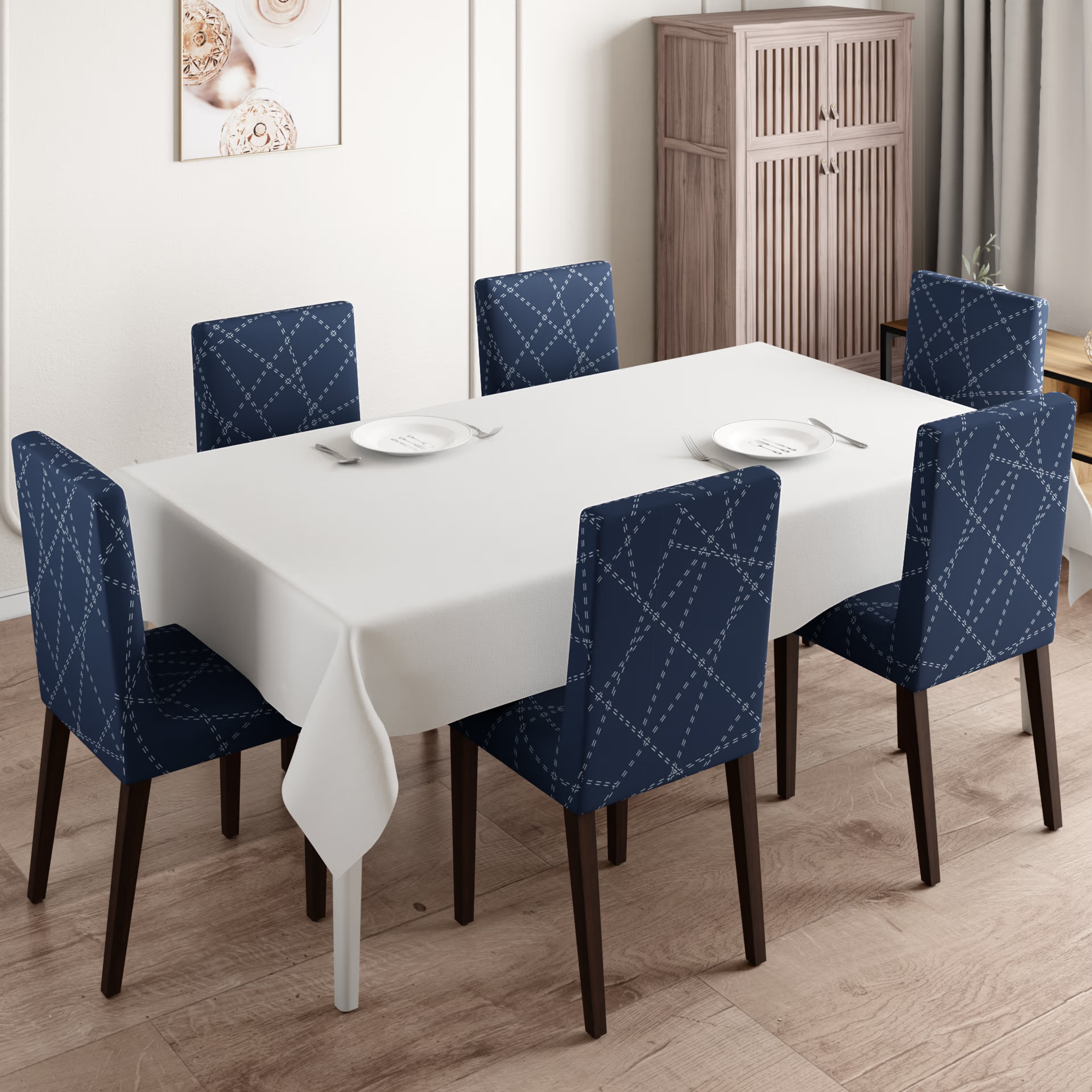 Home 43 Printed Chair Cover | Elastic Stretchable Dining table Chair Cover 6 seater | Removable & Washable Slip Cover | Chair Seat Protector | Bekam | Set of 6 Set Of 6, Bekam