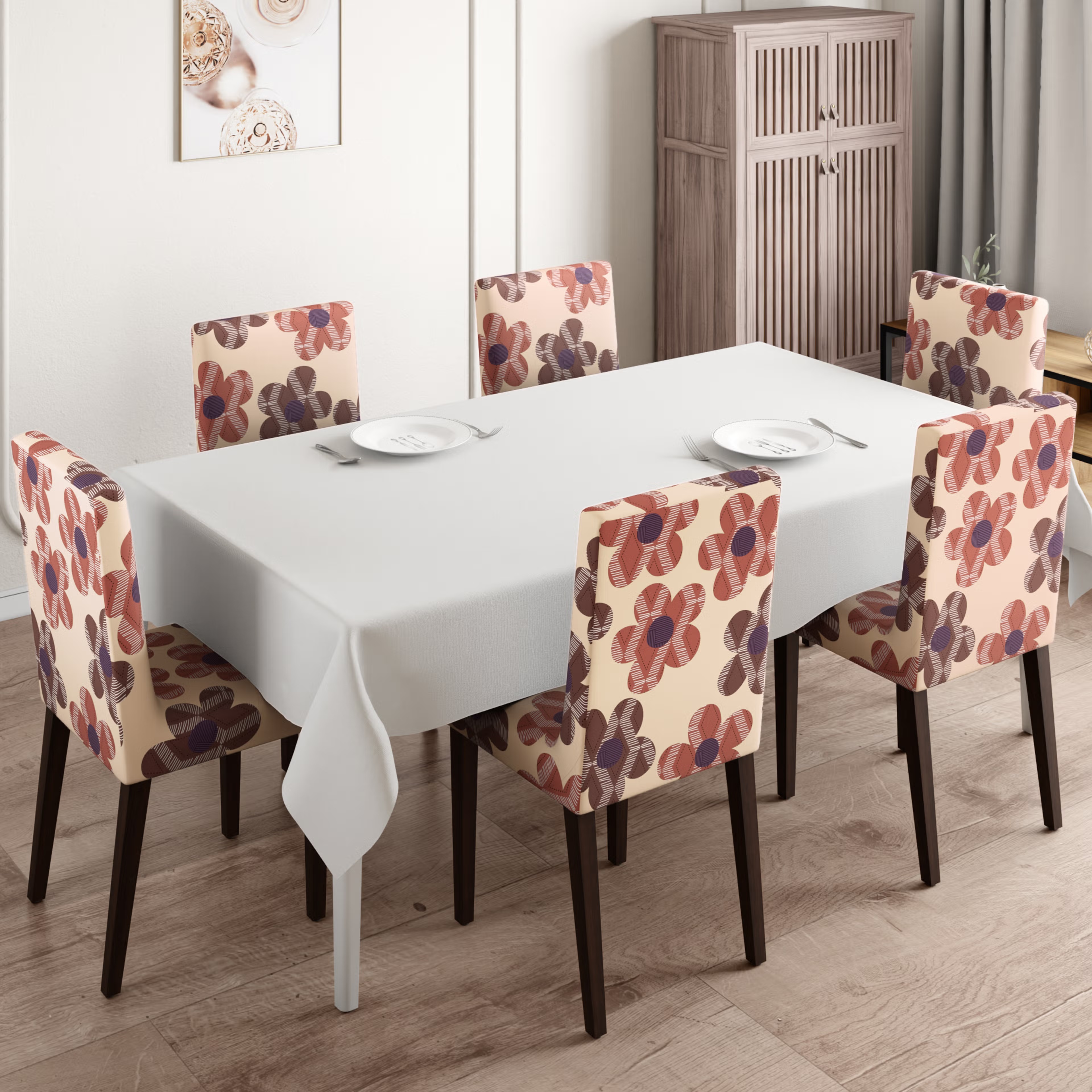 Printed Chair Cover | Elastic Stretchable Dining table Chair Cover 6 seater | Removable & Washable Slip Cover | Chair Seat Protector&nbsp;|&nbsp;Floro | Set of 6 Set Of 6, Floro
