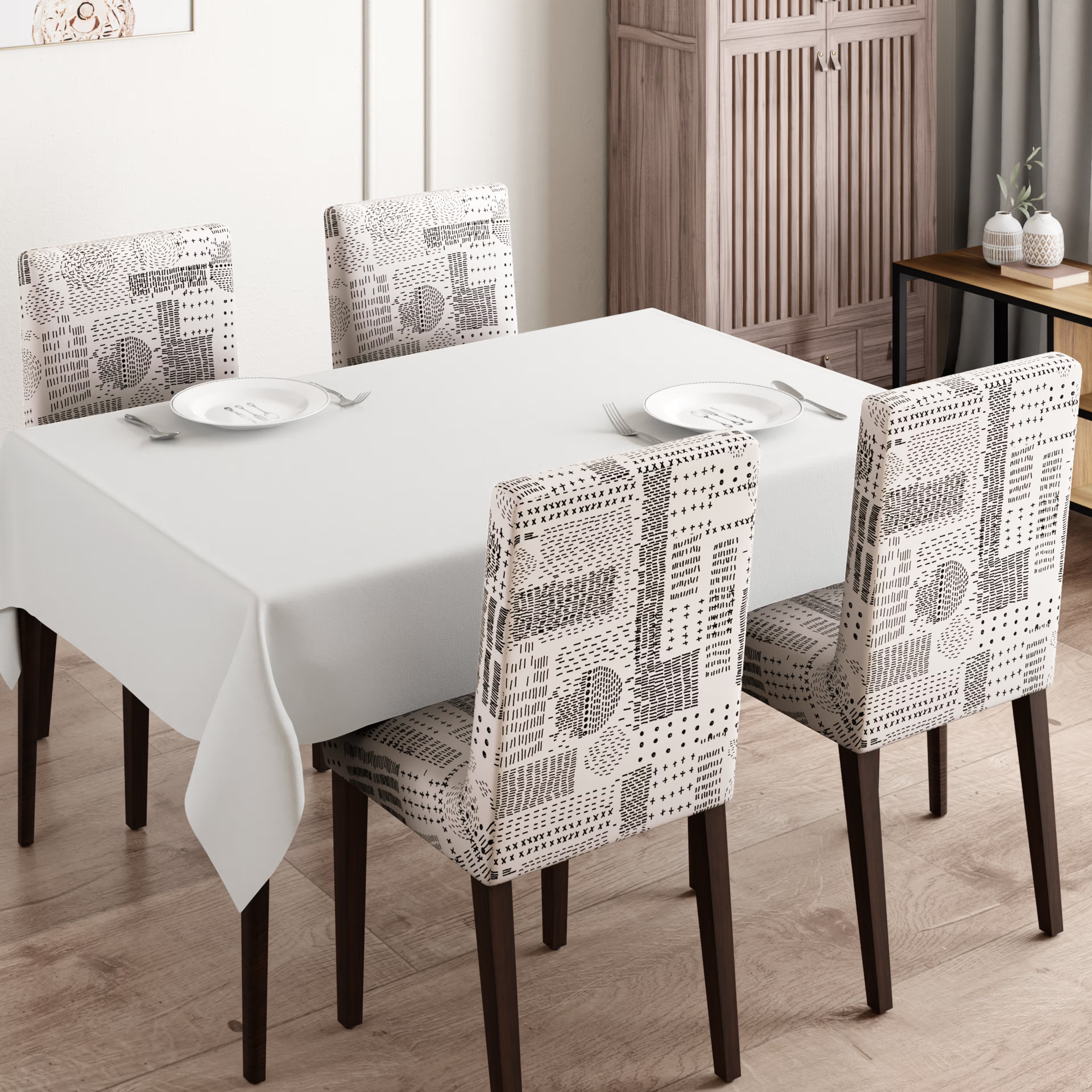 Printed Chair Cover | Elastic Stretchable Dining table Chair Cover 4 seater | Removable & Washable Slip Cover | Chair Seat Protector&nbsp;|&nbsp;Freddy | Set of 4 Set Of 4, Freddy