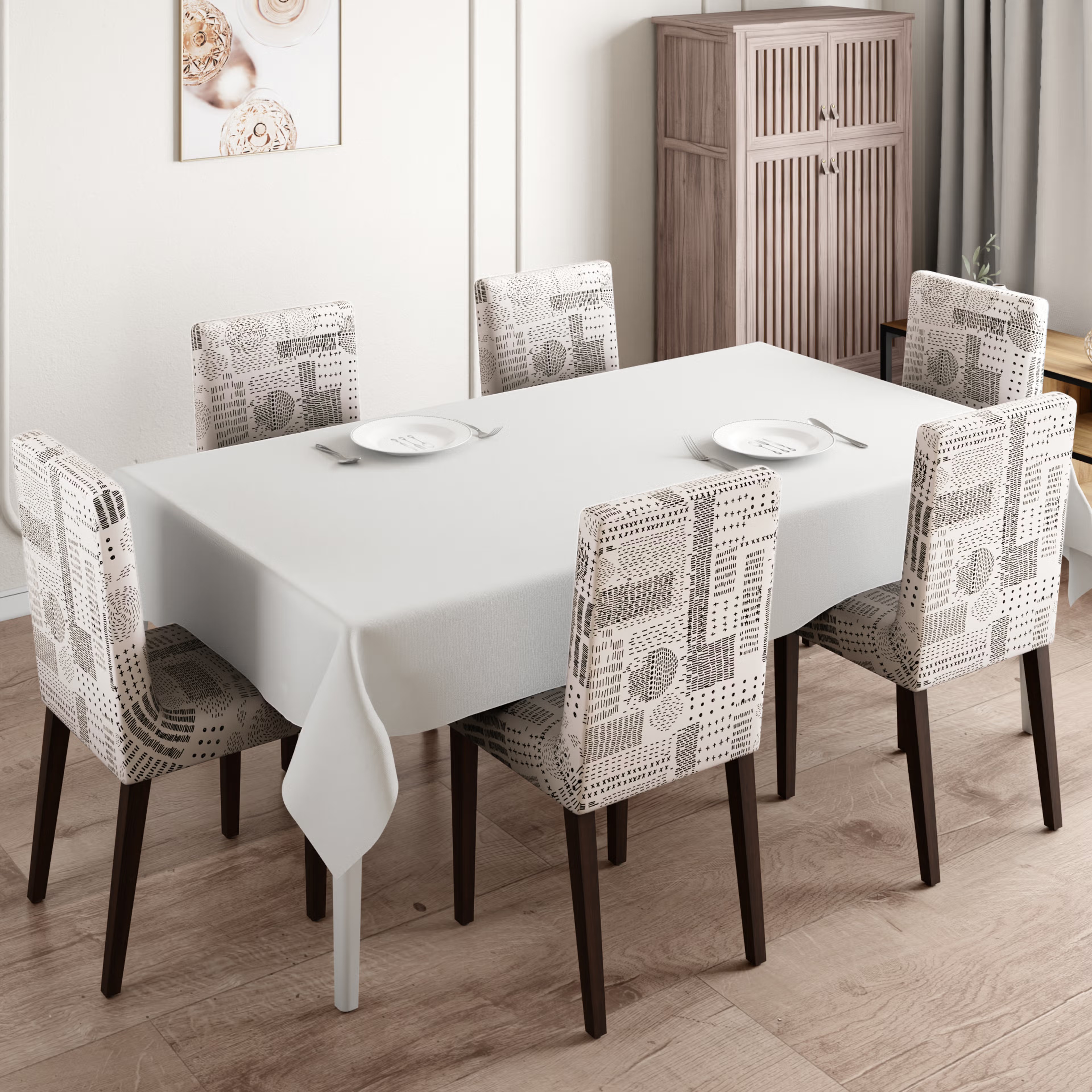 Printed Chair Cover | Elastic Stretchable Dining table Chair Cover 6 seater | Removable & Washable Slip Cover | Chair Seat Protector&nbsp;|&nbsp;Freddy | Set of 6 Set Of 6, Freddy