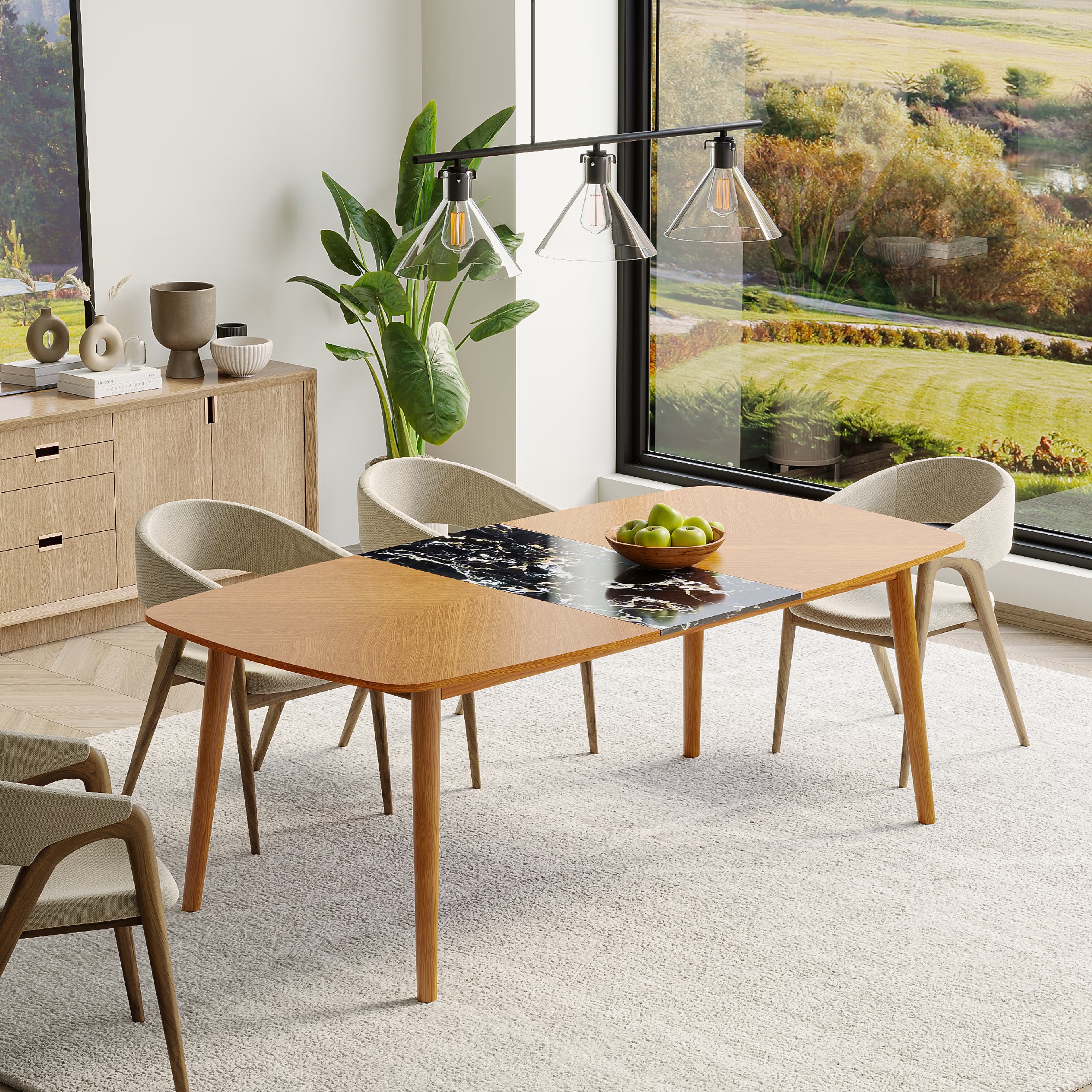 Wakefit Zafran 8 seater Dining Table - With Marble finish top 8 Seater Table, Honey Ash
