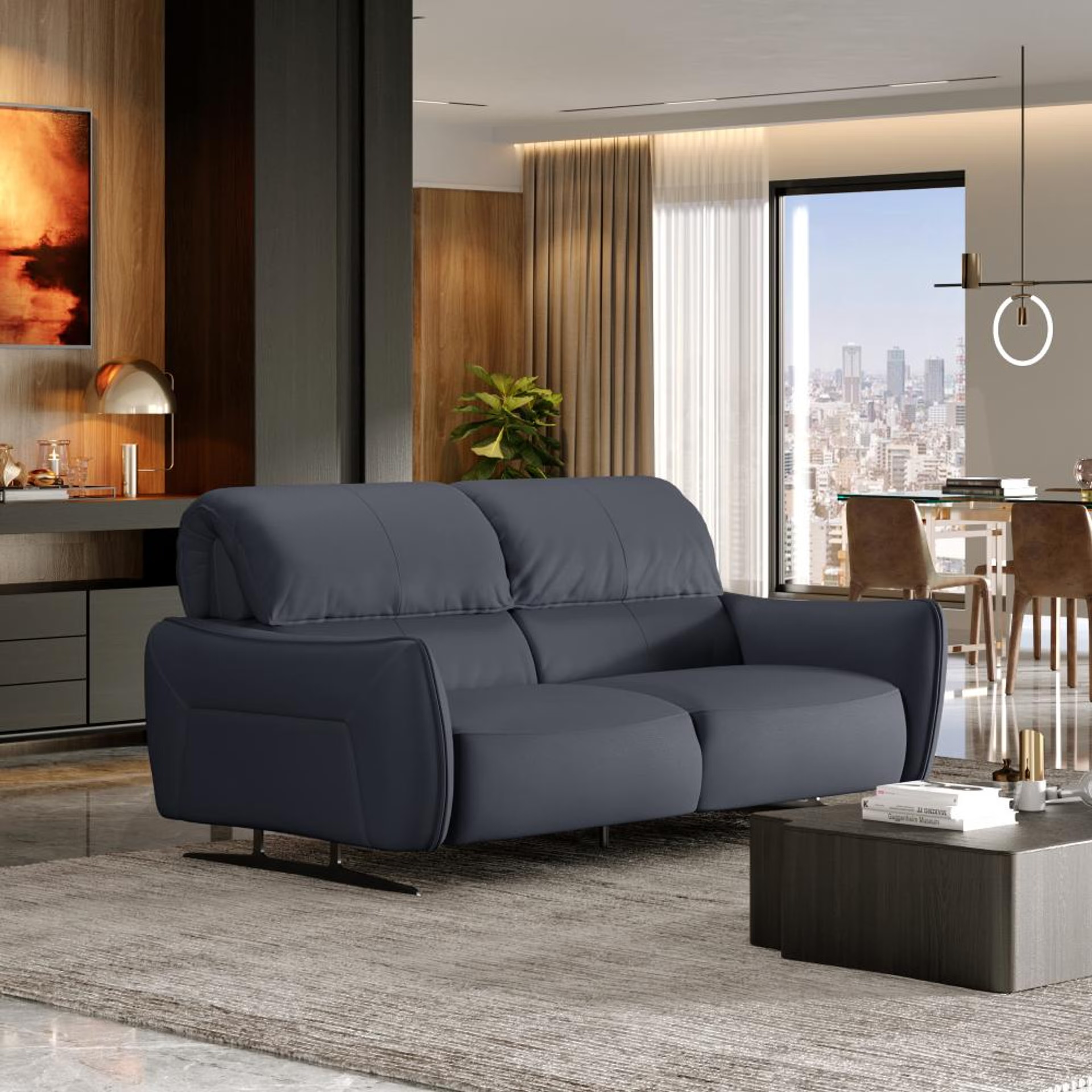 Wakefit Crete Sofa Without Motion - Three Seater Regular, Without Motion, 3 Seater, Blue