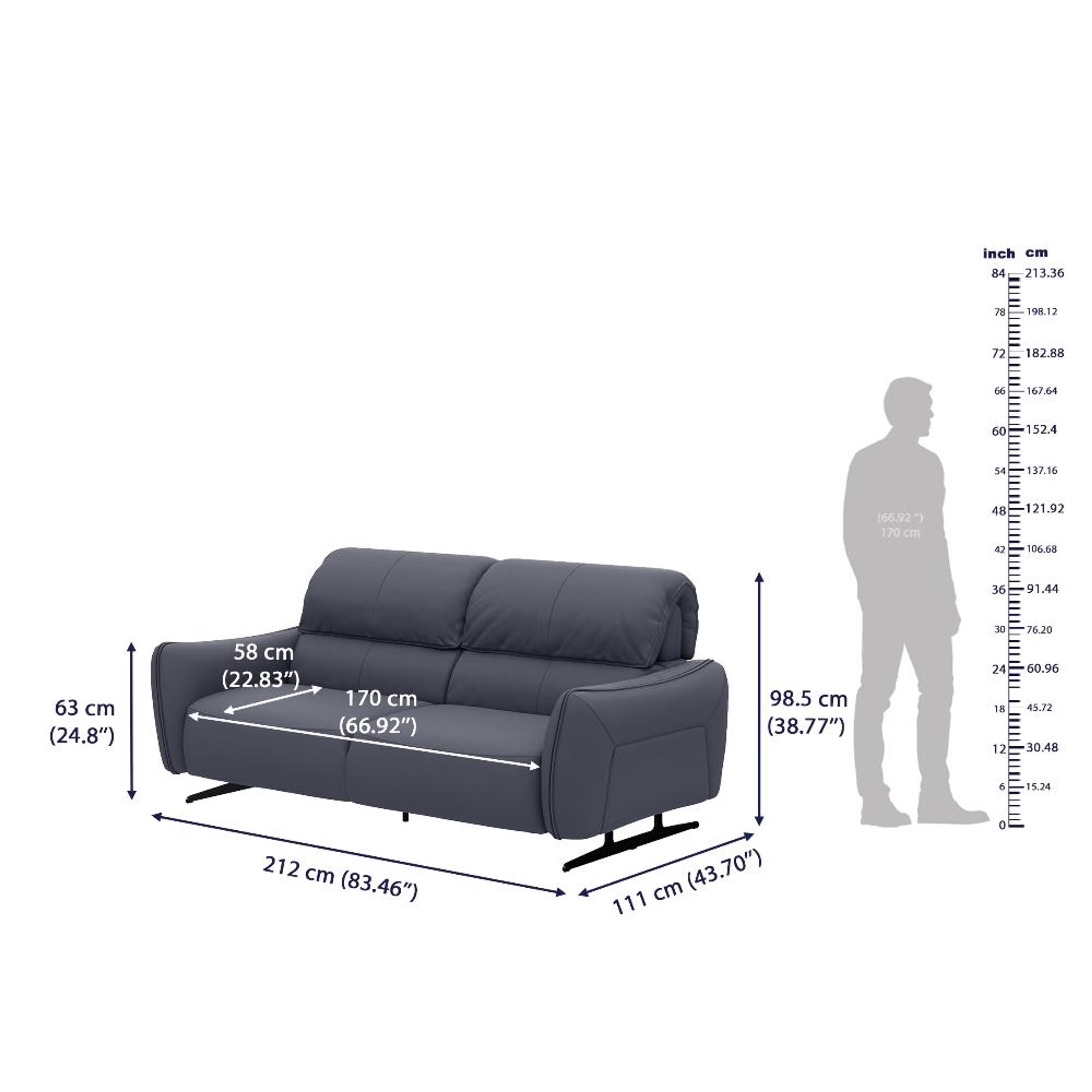 Wakefit Crete Sofa Without Motion - Three Seater Regular, Without Motion, 3 Seater, Blue 7 Wakefit Crete Sofa Without Motion - Three Seater Regular, Without Motion, 3 Seater, Blue