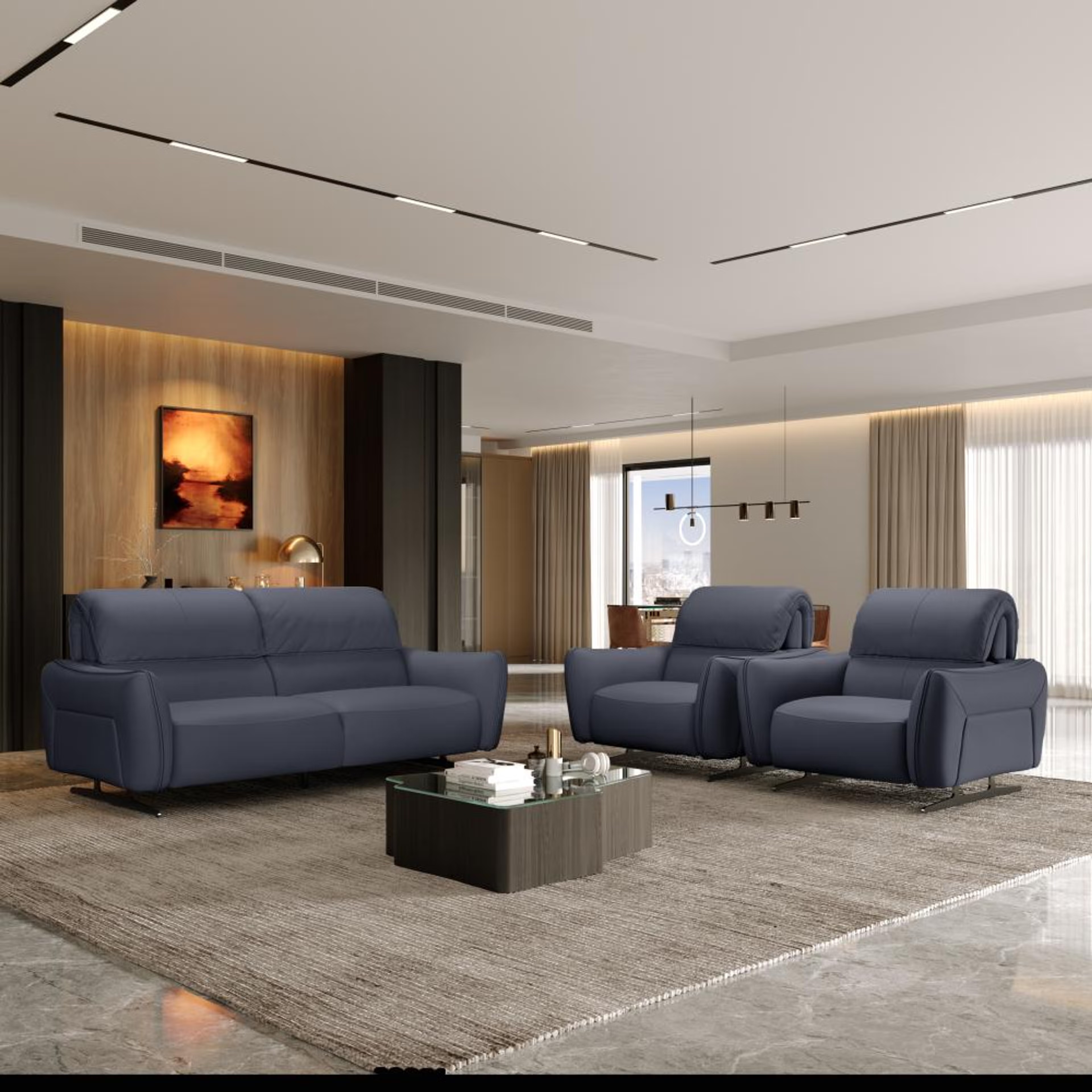 Wakefit Crete Sofa Without Motion Set (3+1+1) Seater Regular, Without Motion, Set (3+1+1), Blue