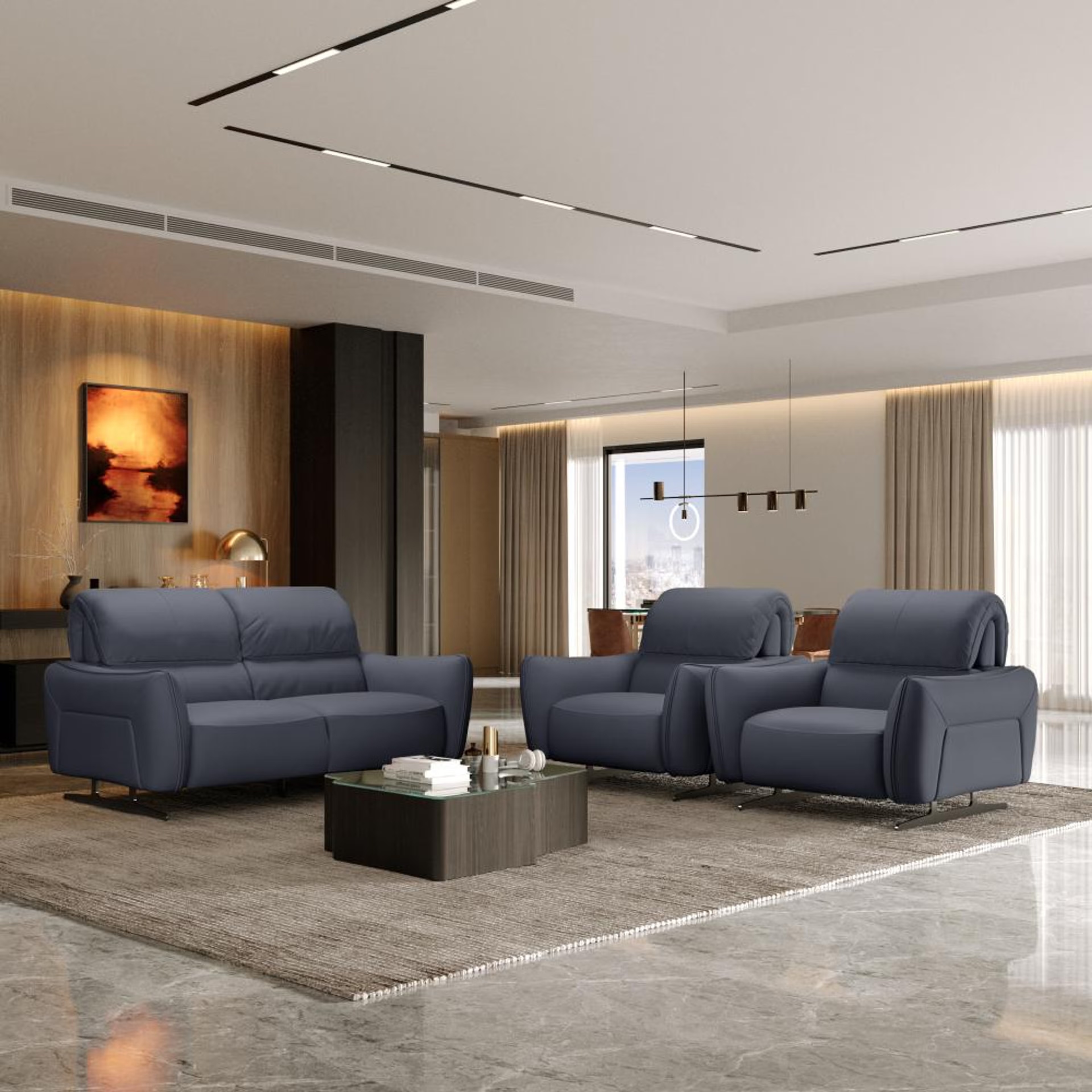 Home 43 Wakefit Crete Sofa Without Motion Set (2+1+1) Seater Regular, Without Motion, 2+1+1, Blue