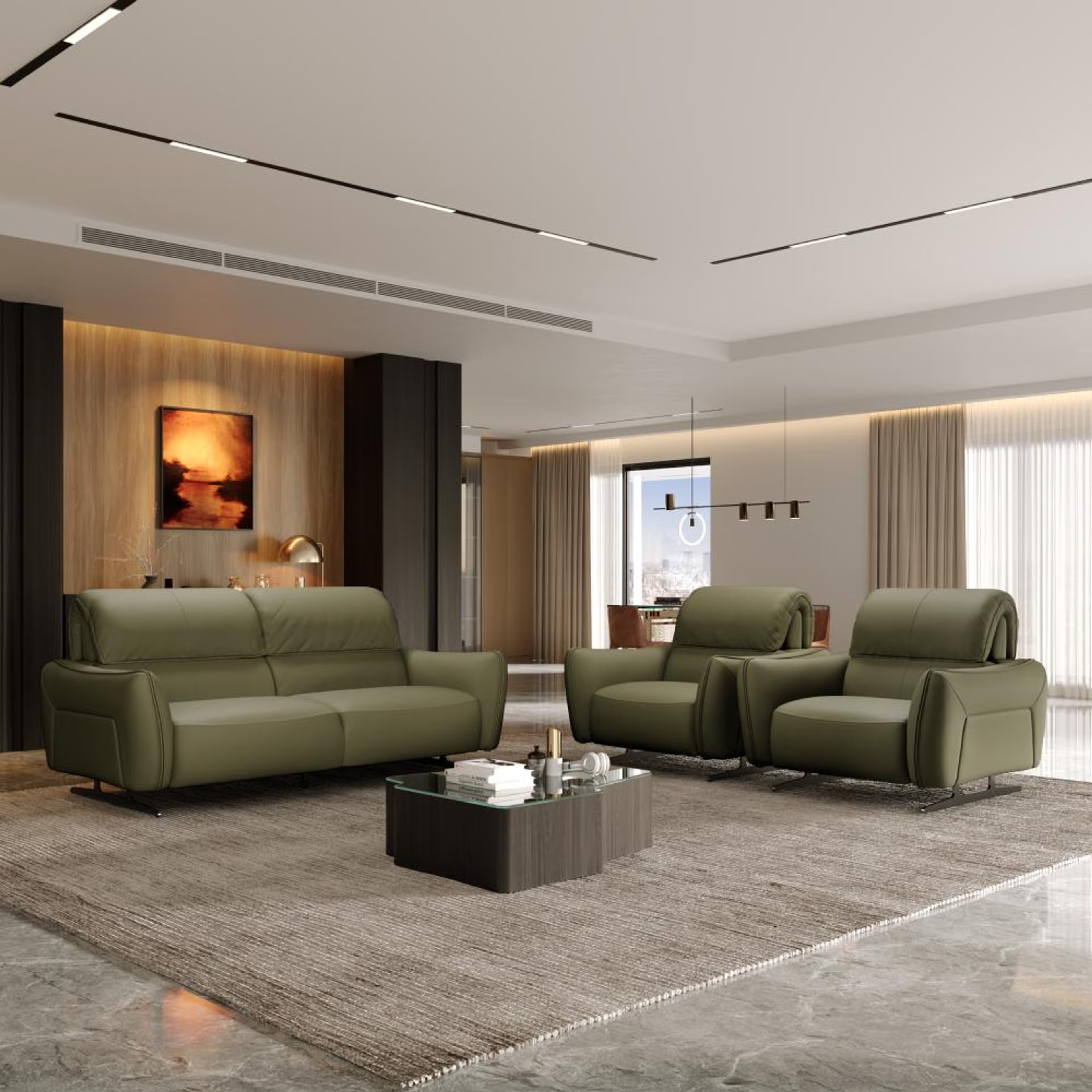 Wakefit Crete Sofa Without Motion Set (3+1+1) Seater Regular, Without Motion, Set (3+1+1), Green