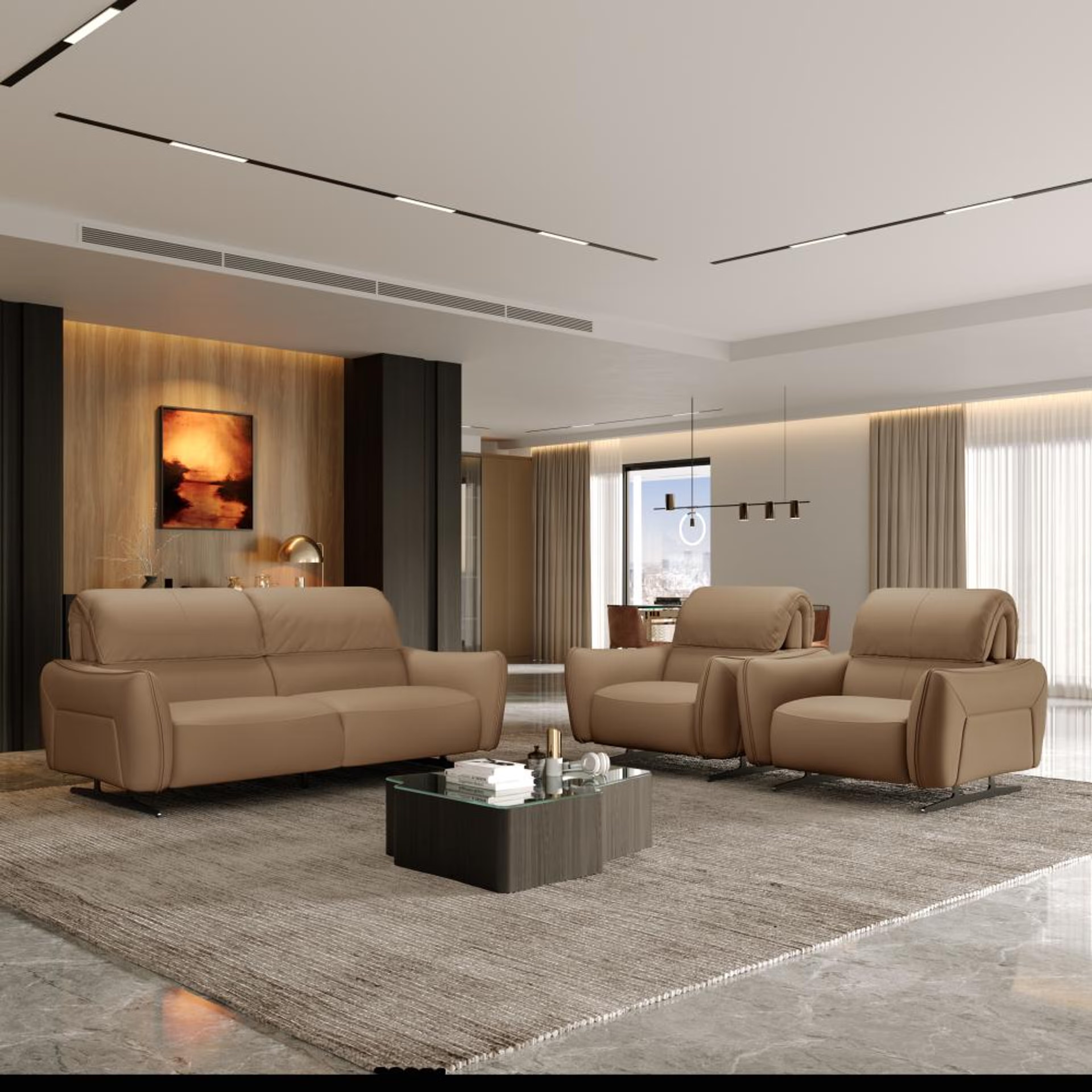 Wakefit Crete Sofa Without Motion Set (3+1+1) Seater Regular, Without Motion, Set (3+1+1), Cappuccino