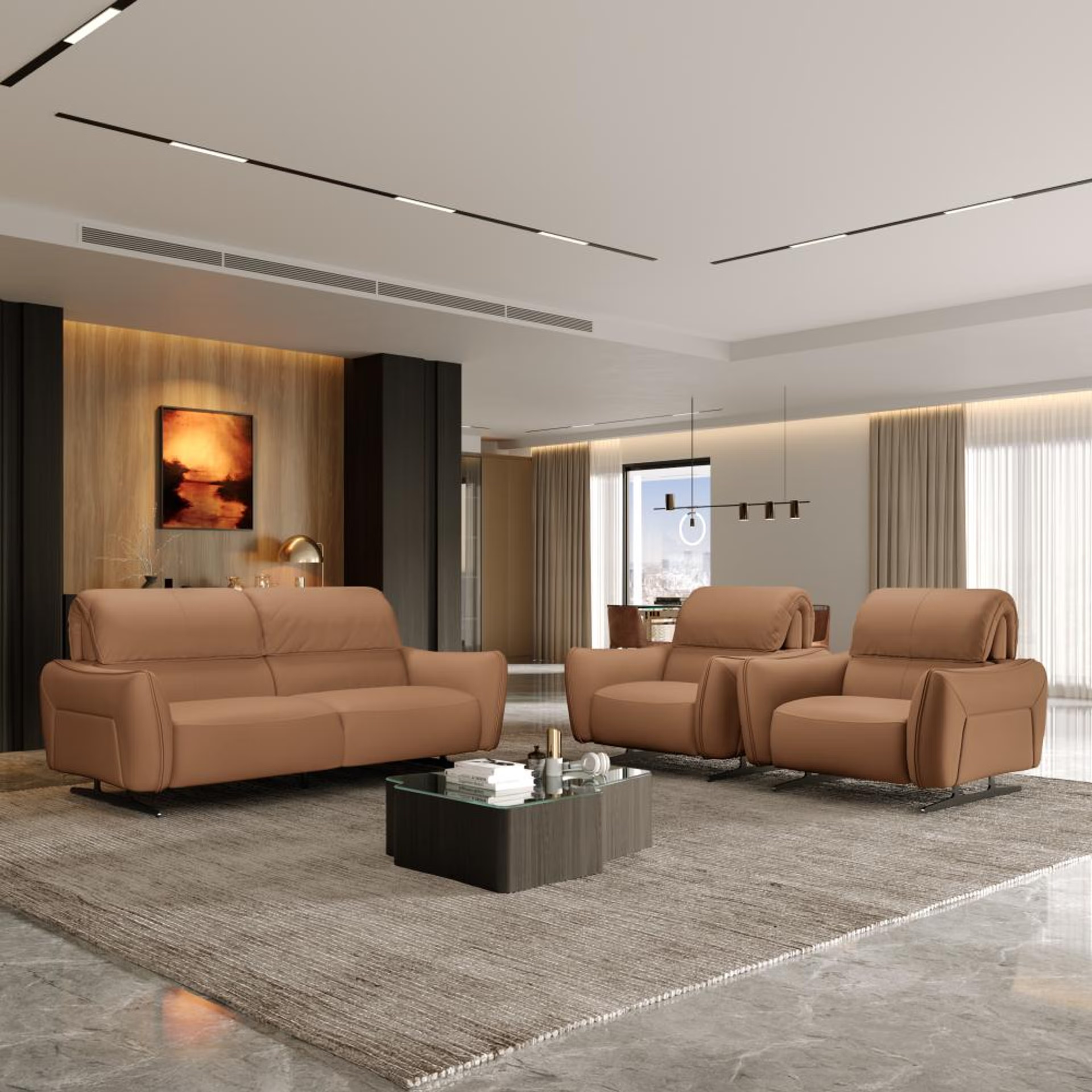 Wakefit Crete Sofa Without Motion Set (3+1+1) Seater Regular, Without Motion, Set (3+1+1), Brown
