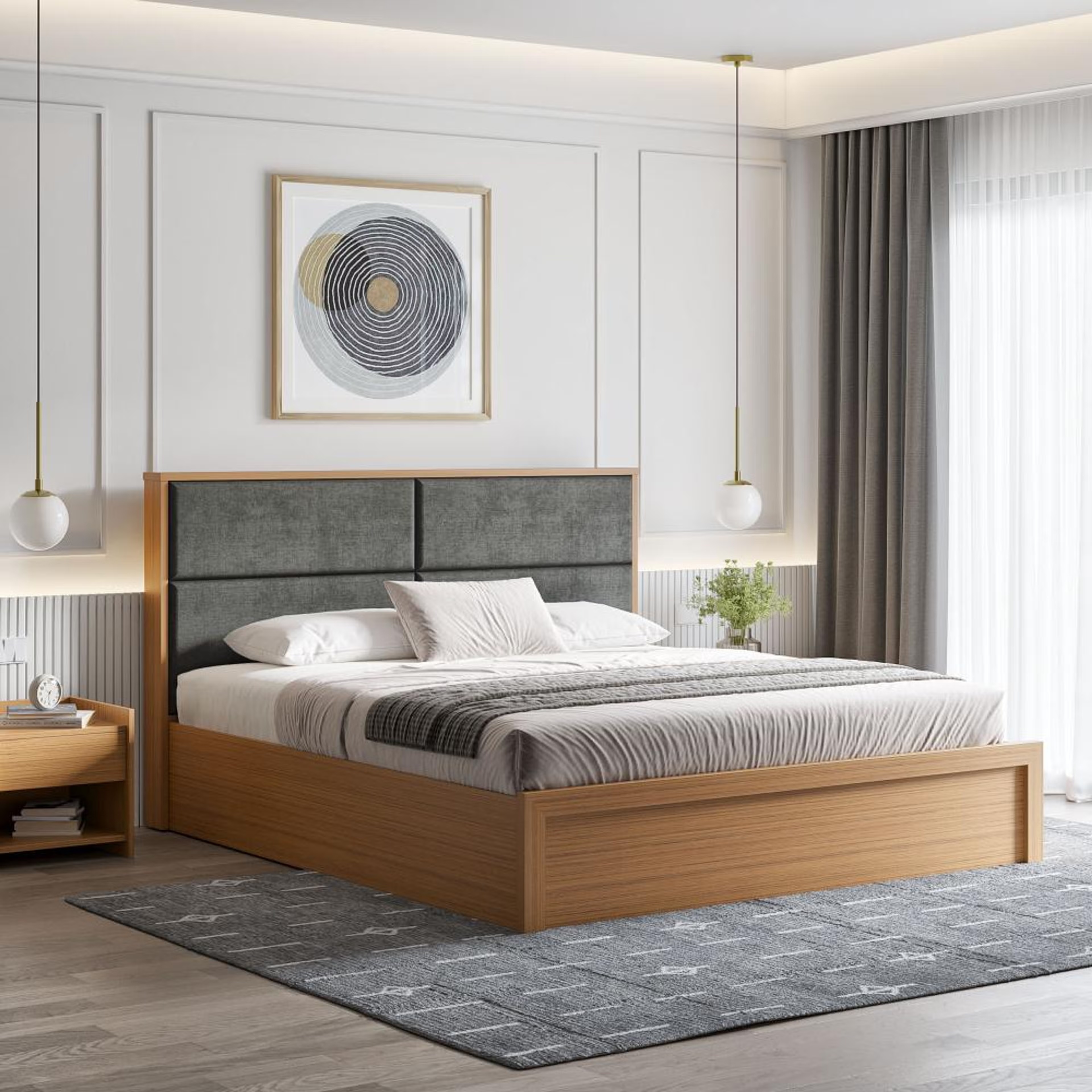 Home 41 Wakefit Eclipse King Size storage Bed with Dark Grey Upholstered Headboard King - 78" x 72\