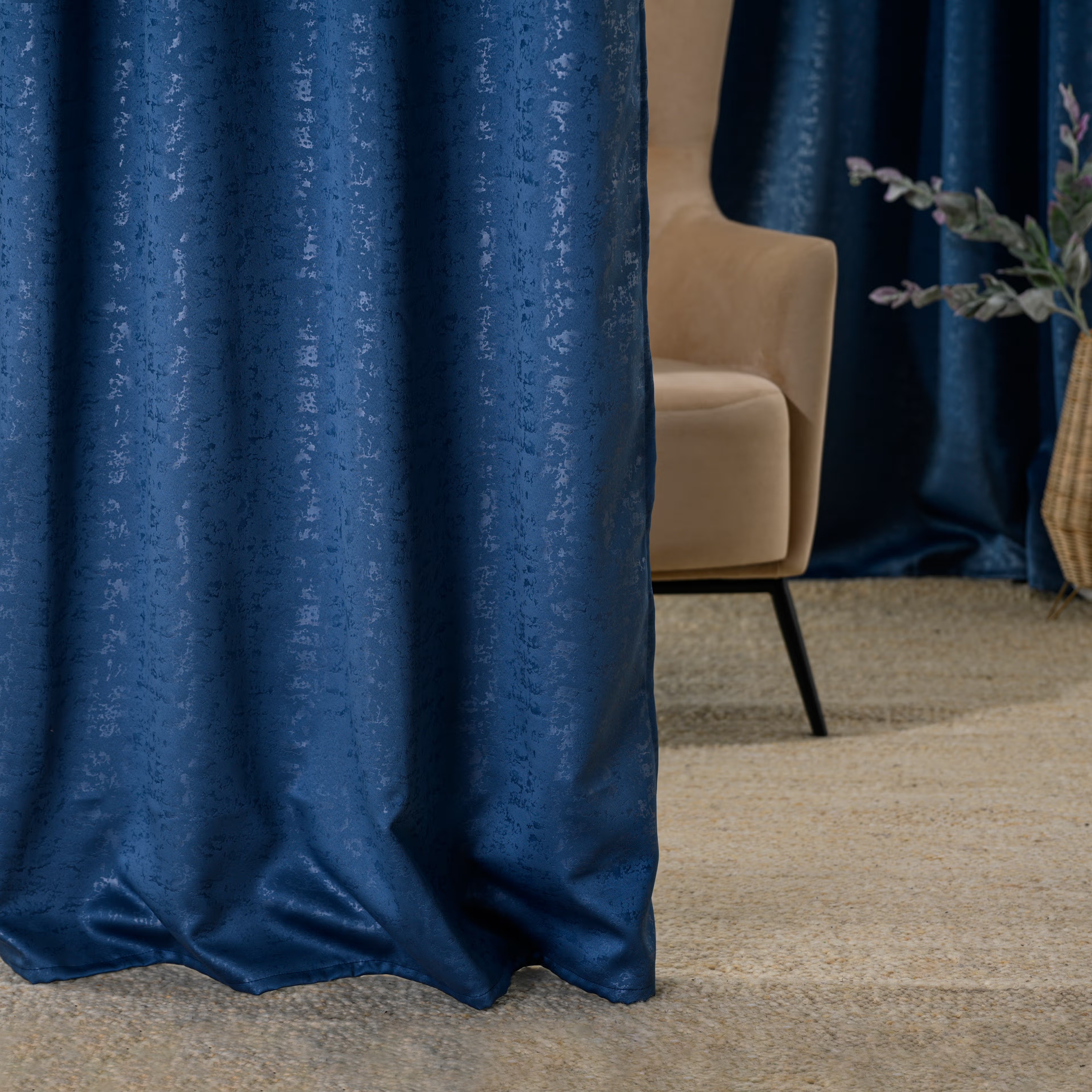 Embossed Blackout Curtain | Light Blocking Upto 95% | (7 x 3.9 ft) | For Door | Set of 1 | Reduces Noise | Machine Washable | Blue Door (7 Feet), Set of 1, Blue