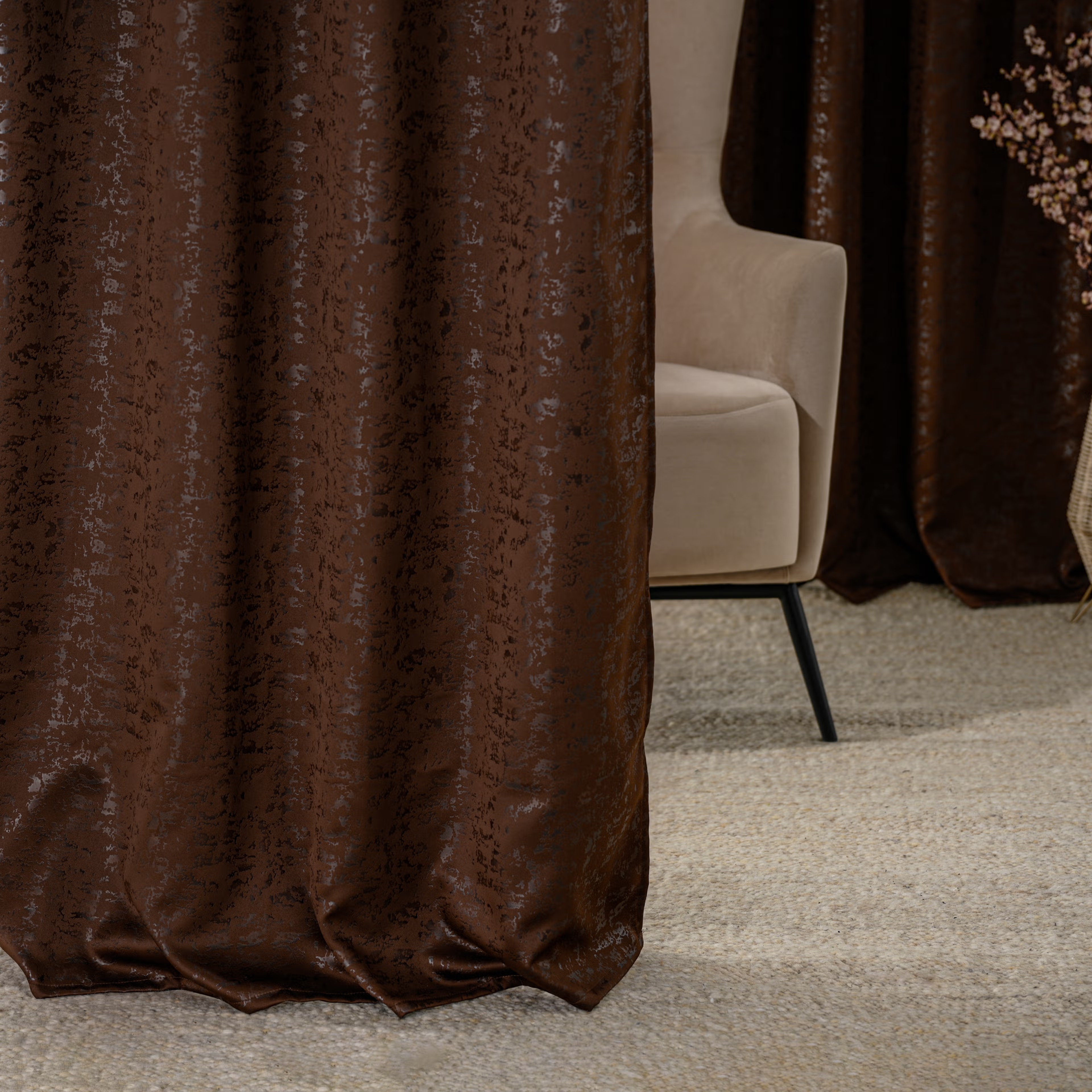 Embossed Blackout Curtain | Light Blocking Upto 98% | (9 x 3.9 ft) | For Long Door | Set of 2 | Reduces Noise | Machine Washable | Brown Long Door (9 Feet), Set of 2, Brown