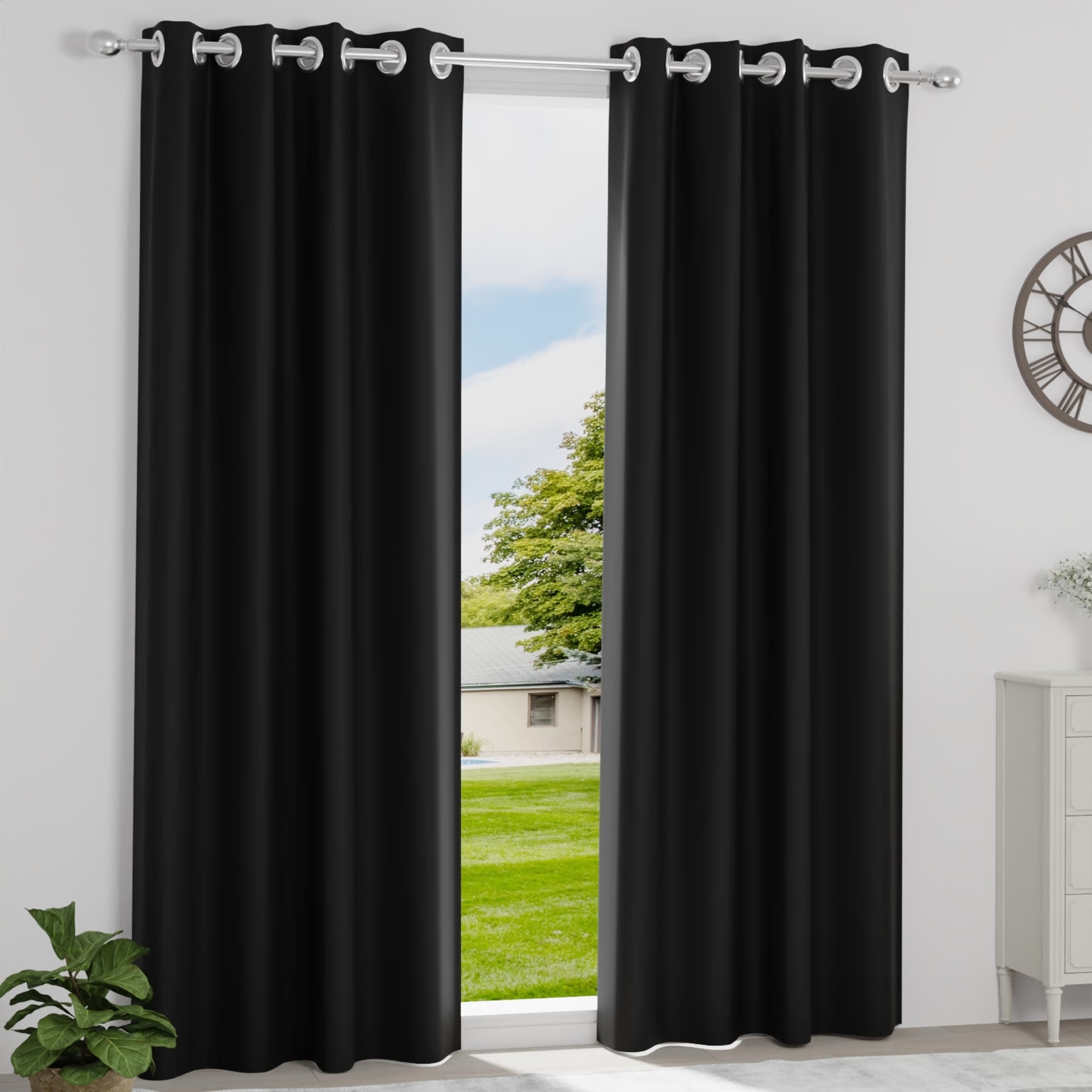 Solid Blackout Curtain | Light Blocking Upto 99% | (7 x 3.9 ft) | For Door | Set of 1 | Reduces Noise | Machine Washable | Black Door (7 Feet), Set of 1, Black