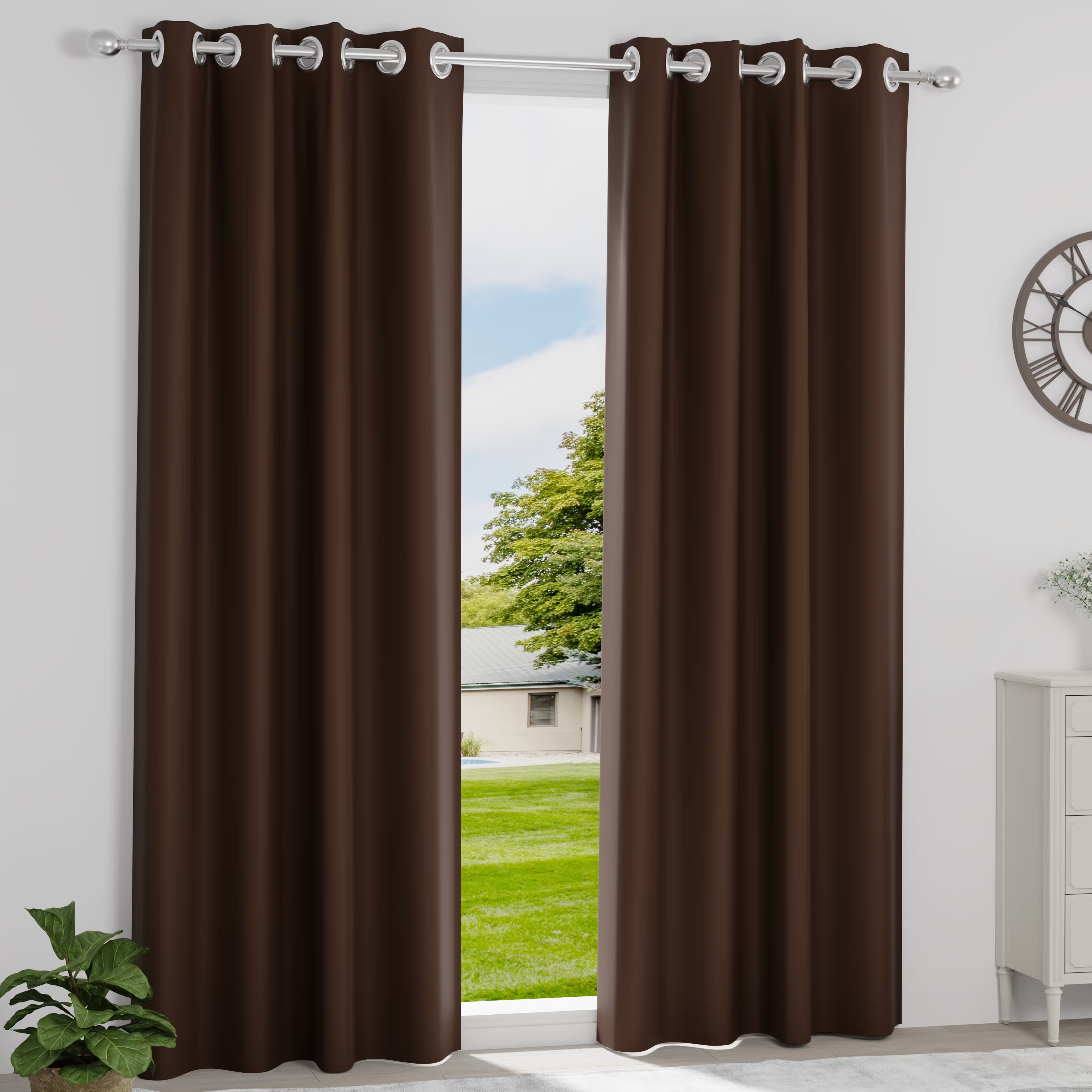 Solid Blackout Curtain | Light Blocking Upto 98% | (5 x 3.9 ft) | For Window | Set of 1 | Reduces Noise | Machine Washable | Brown Window (5 Feet), Set of 1, Brown