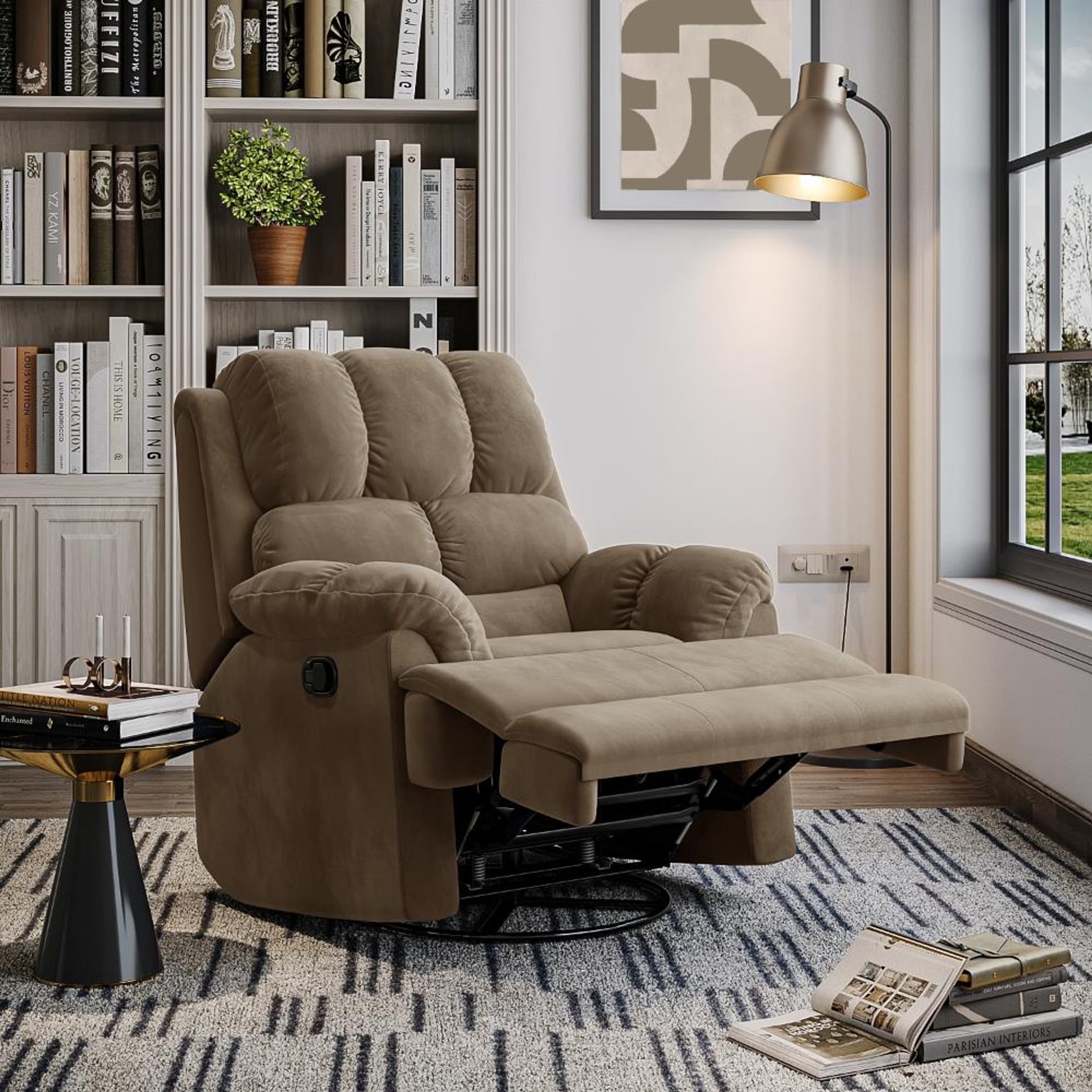 Home 34 Wakefit Virelia Rocking & Revolving Recliner - Single Seater Manual, Regular, Revolving, Stone