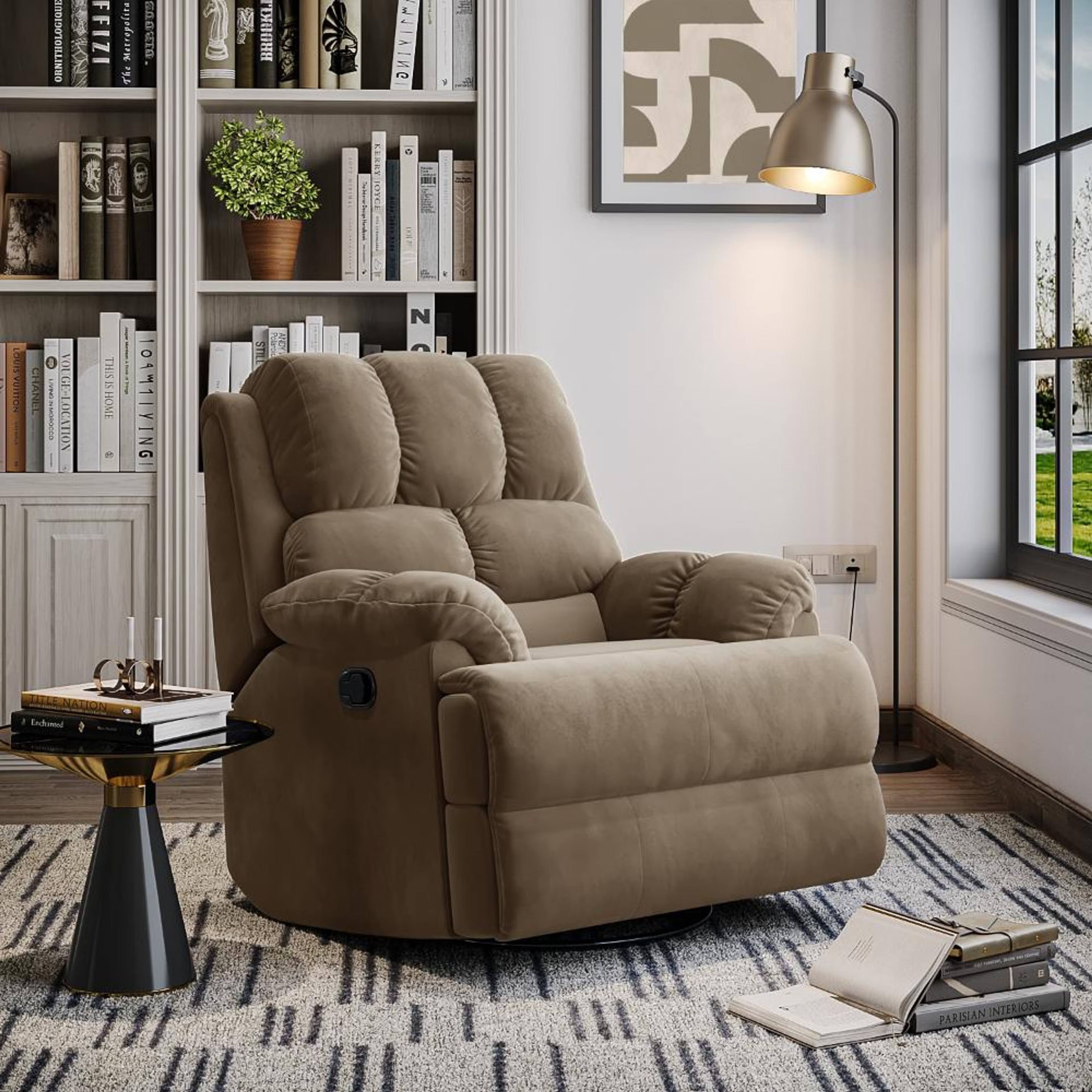 Home 35 Wakefit Virelia Rocking & Revolving Recliner - Single Seater Manual, Regular, Revolving, Stone