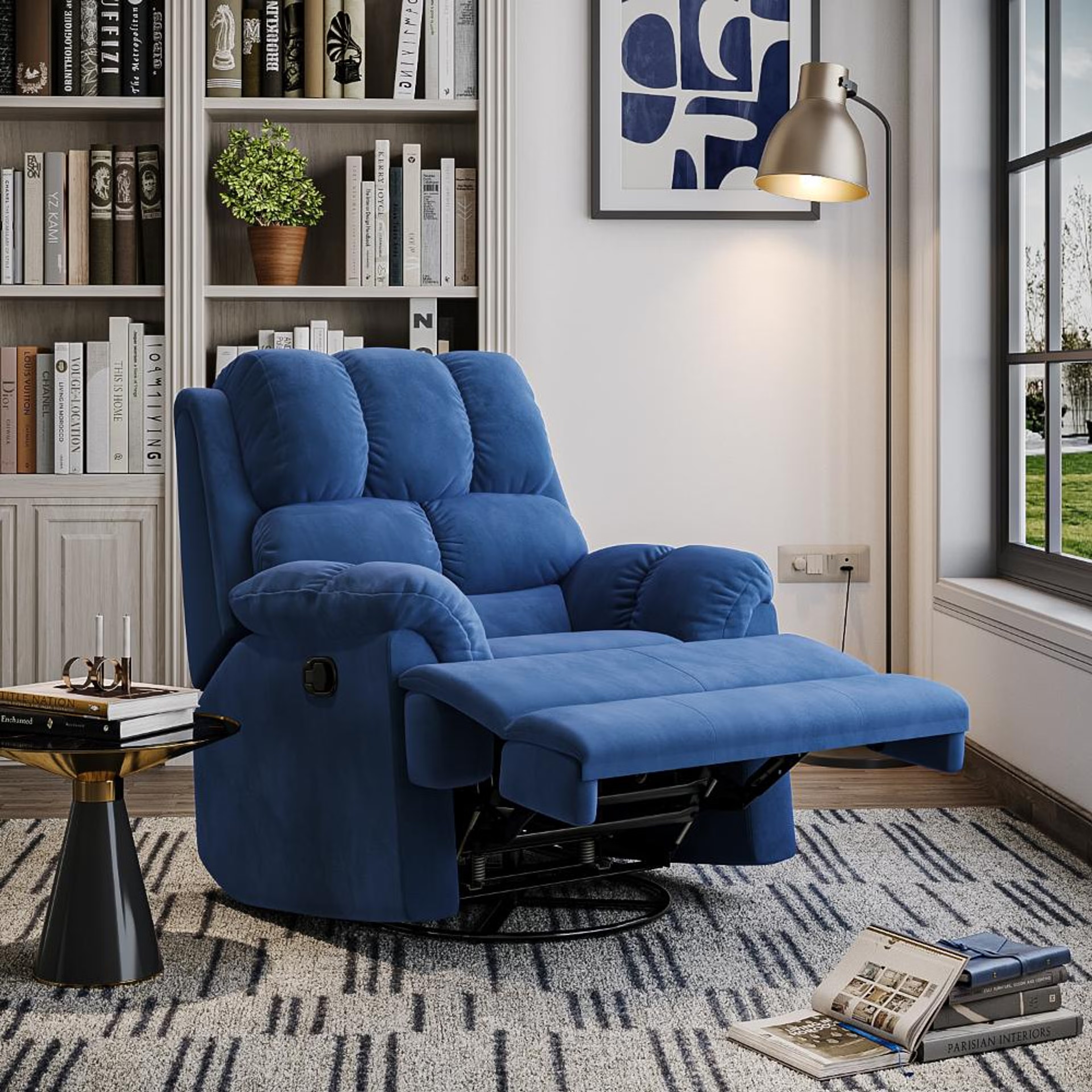 Wakefit Virelia Rocking & Revolving Recliner - Single Seater Manual, Regular, Revolving, Blue