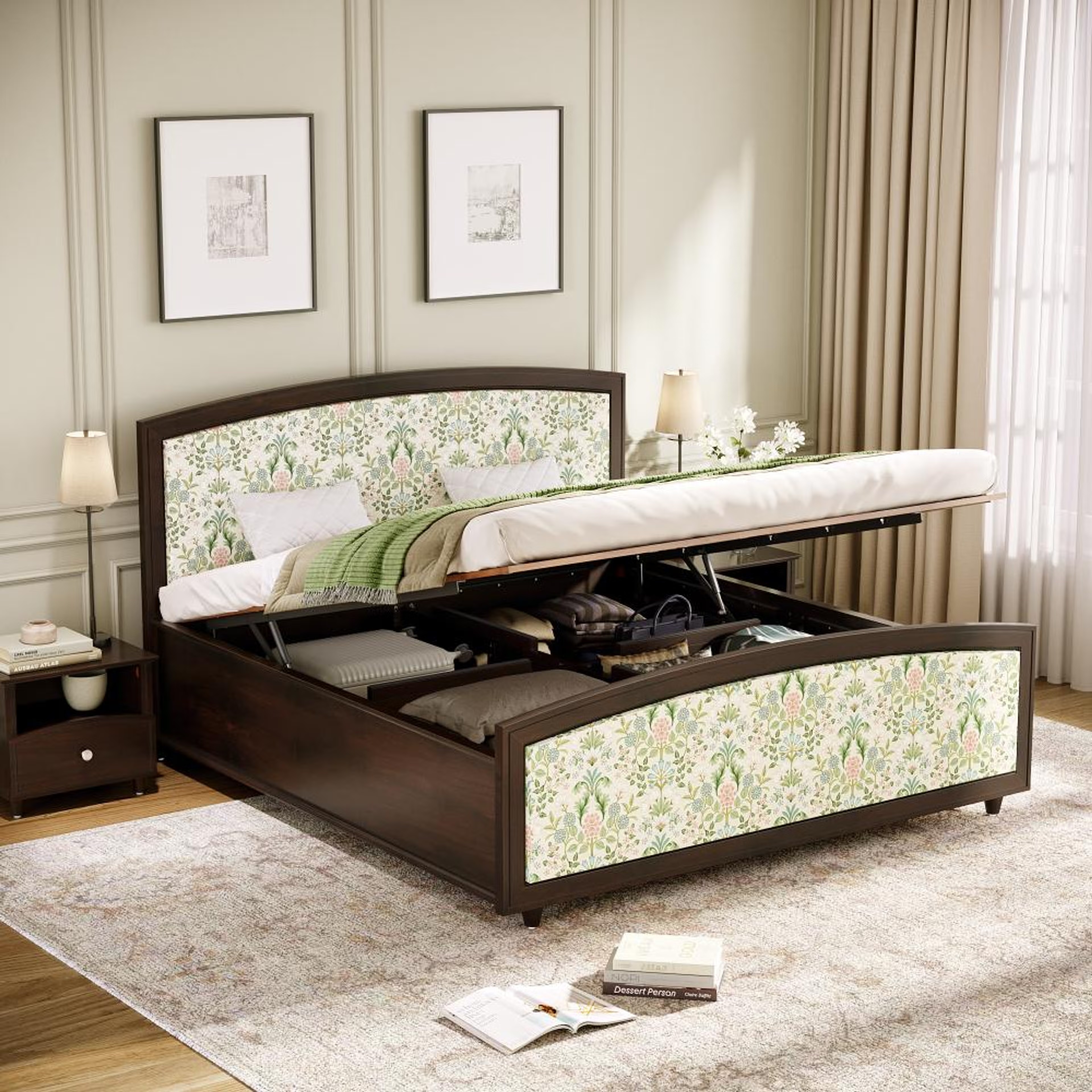 Home 45 Ved King Hydraulic Storage Teak Wood Bed King - 78" x 72\