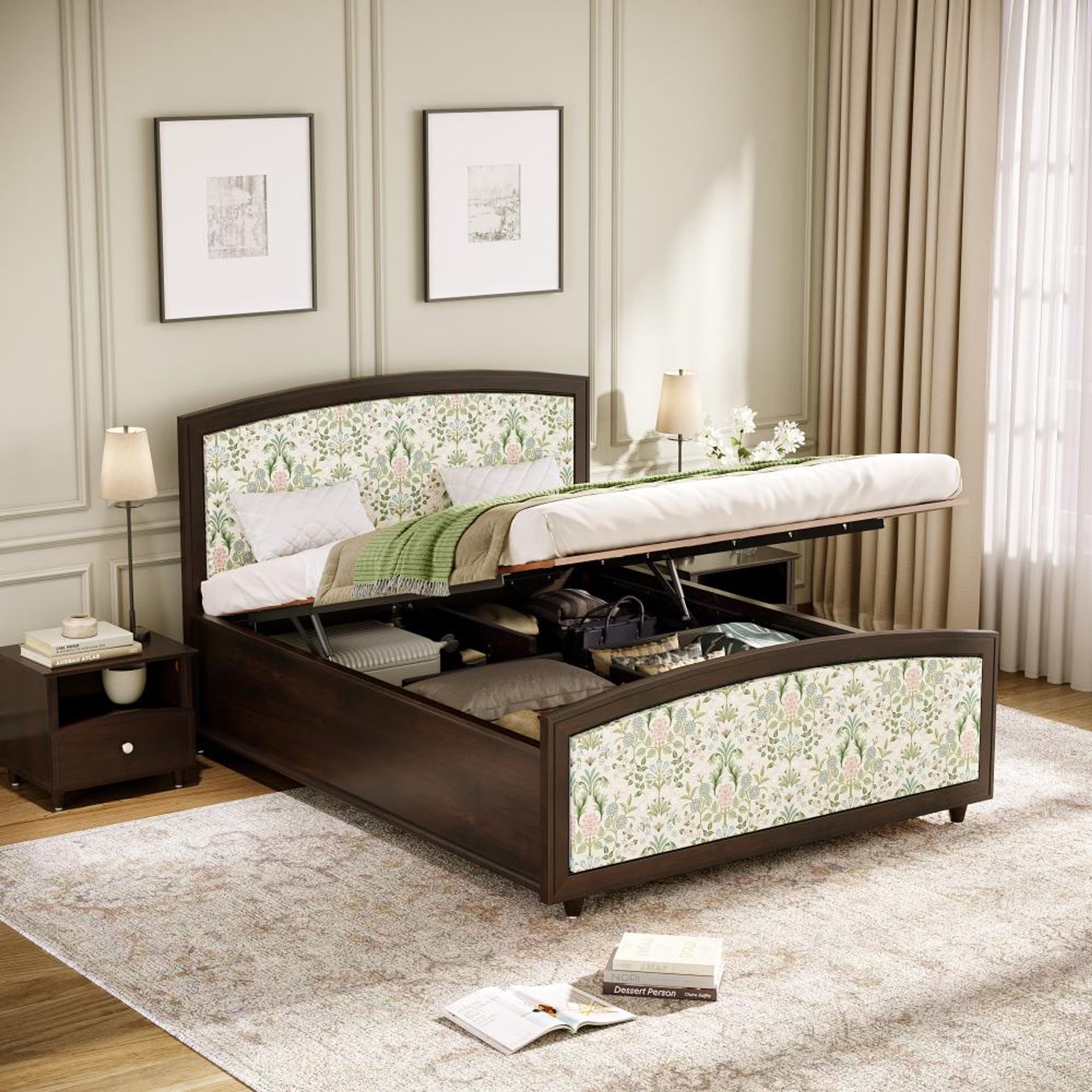 Ved Queen Hydraulic Storage Teak Wood Bed Queen - 78" x 60\
