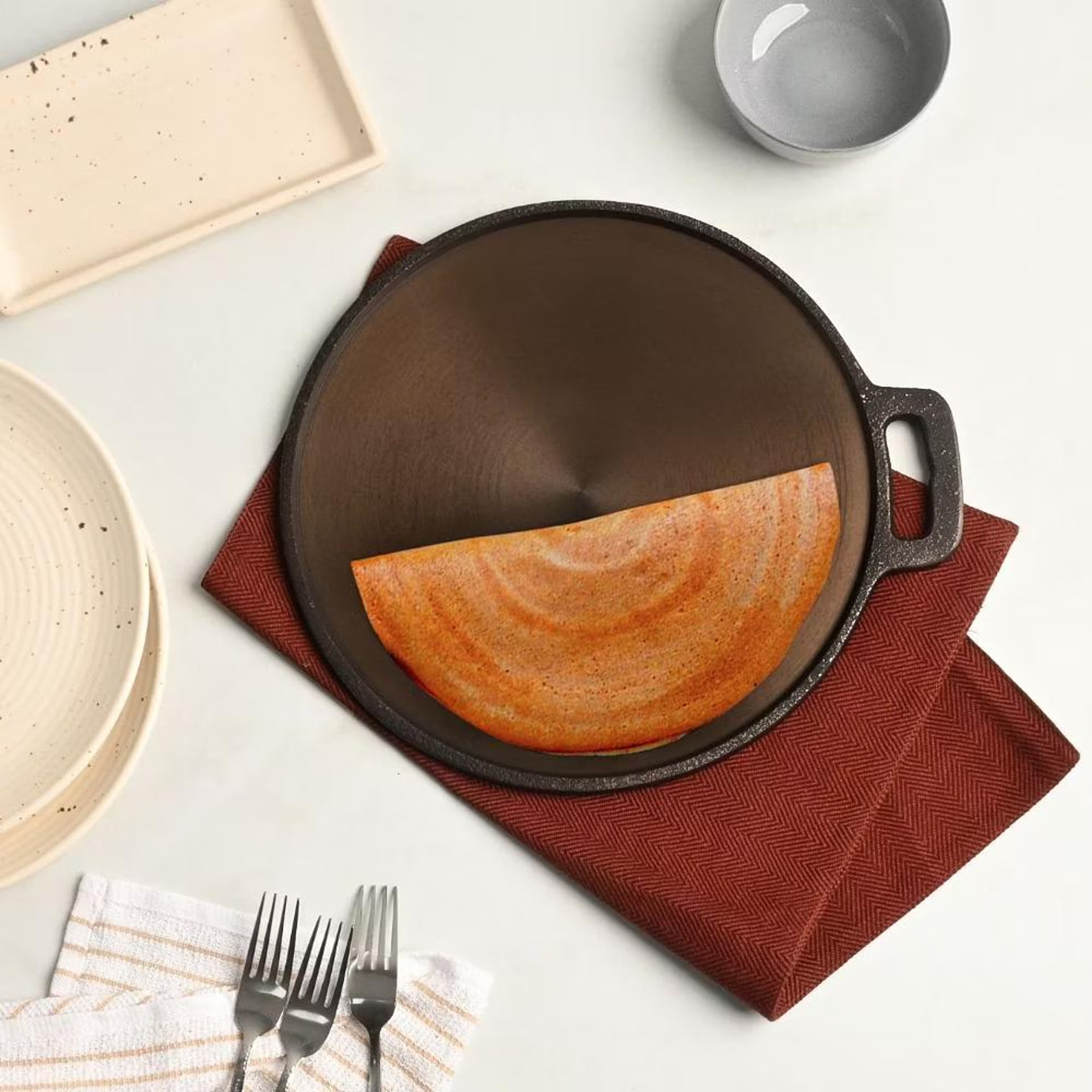 Cast Iron Single Handle Tawa | 27.94 cm | Naturally Nonstick | Pre Seasoned | For Gas & Induction Tawa, Cast Iron, Induction Base, Single Handle Tawa-11 inch