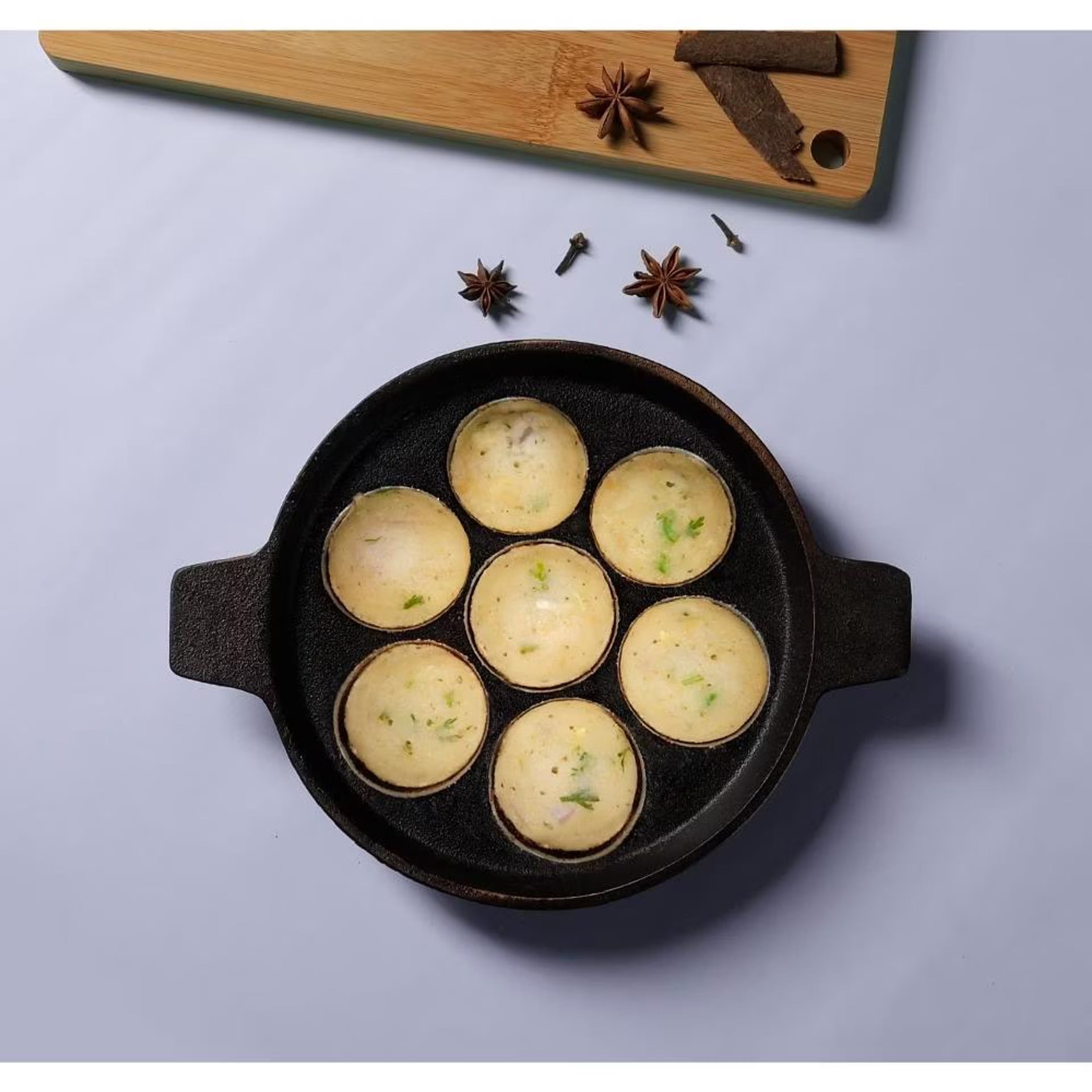 Home 45 Cast Iron Paniyaram Pan | Appam Pan | 7 Cavity | Toxin Free | Gas Friendly Pan, Cast Iron, Non Induction Base, Paniyaram Pan-7 Cavity